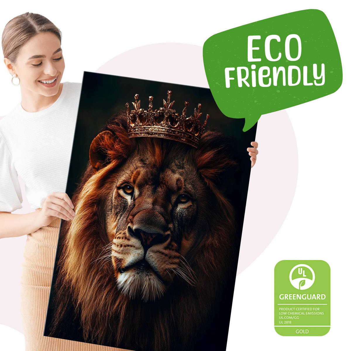 LEINWANDBILD Löwen König Abstraktion 3D Effekt 80cm x 120cm - Beige/Schwarz, Textil (80/120cm) - Muralo