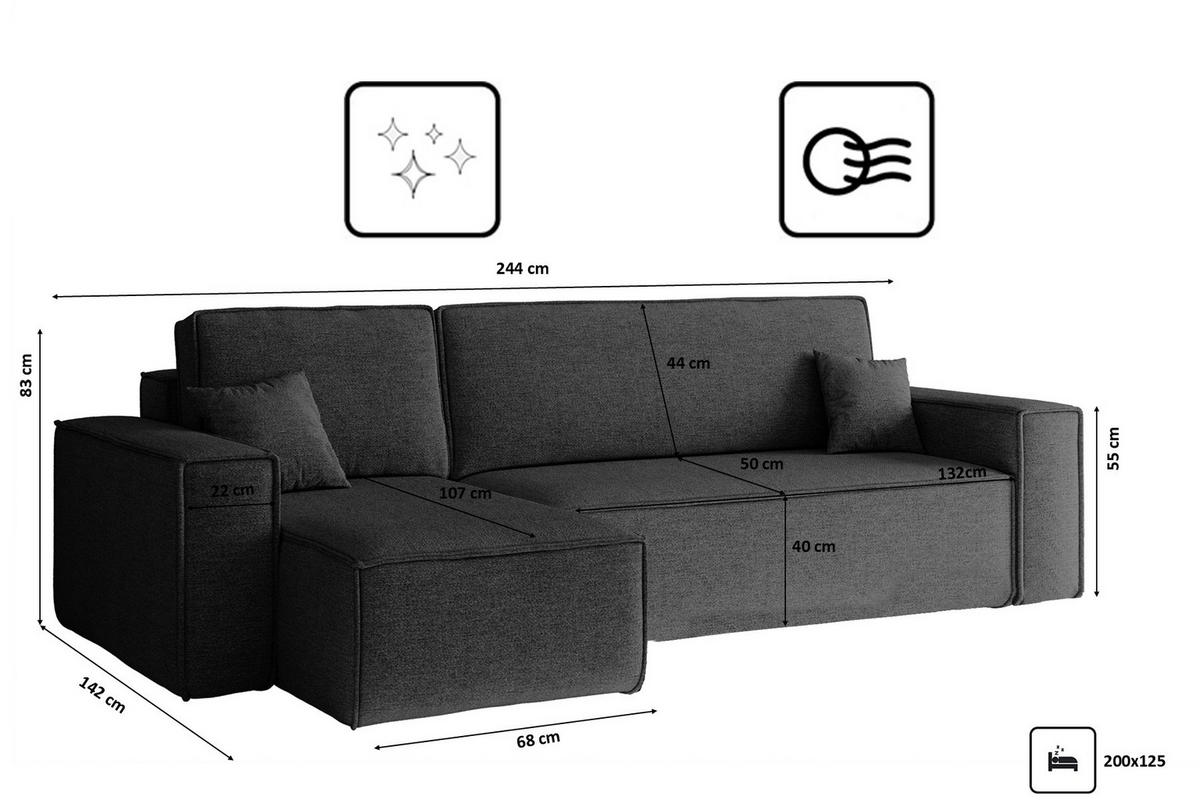 ECKSOFA, Best L-Form, Stoff Neve, Dunkelgrau, Links - Dunkelgrau, Holz (142/244cm) - Kaiser Möbel