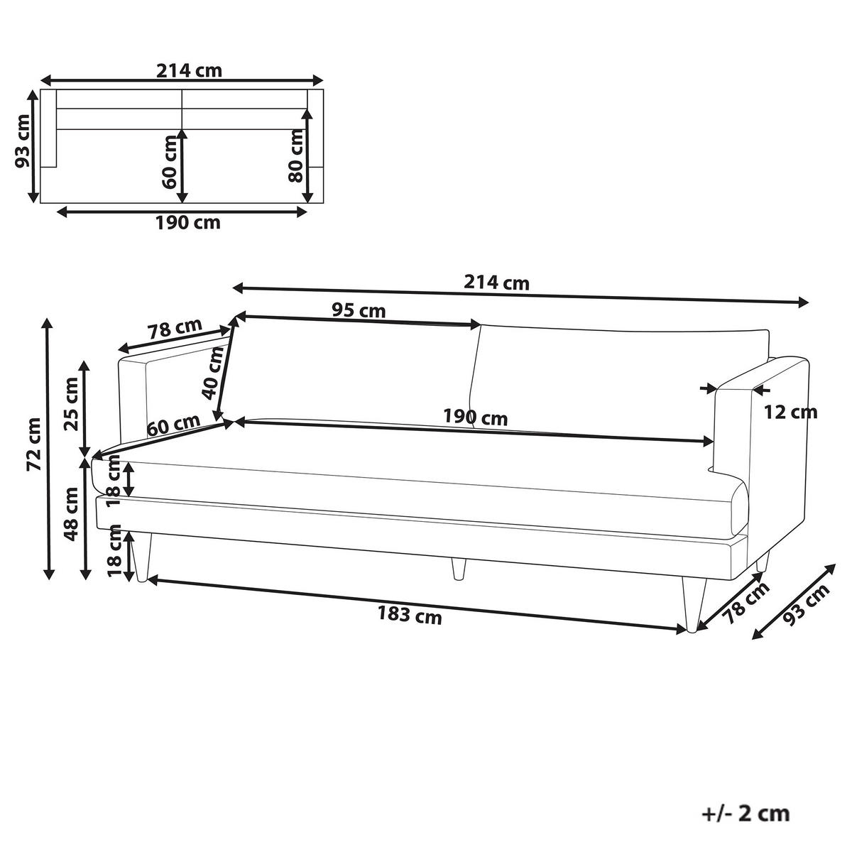 POHOVKA 3-místná Látka Světle hnědá Jarpen - světle hnědá, textil (214/72/93cm) - Beliani