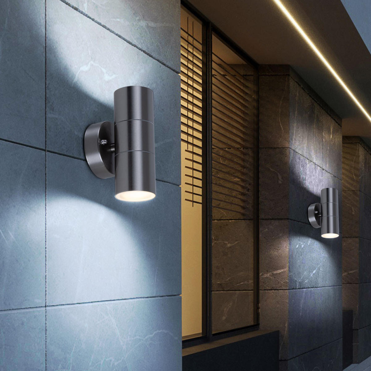 LED AUSSEN-WANDLEUCHTE Edelstahl Silber 3er Set - Silberfarben, Glas (6/16/9.3cm)