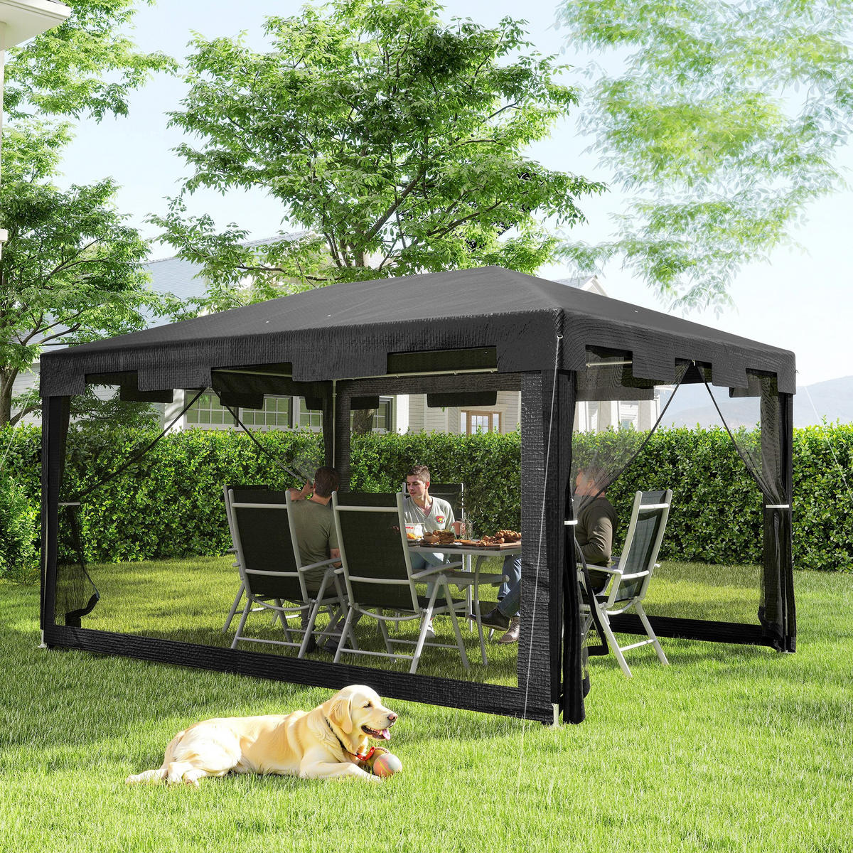 PAVILLON Gartenzelt 3 x3 m Pavillon, wetterbeständig, faltbar, 395cm x 295cm x 255 cm, Schwarz - Schwarz, Metall (395/255/295cm)