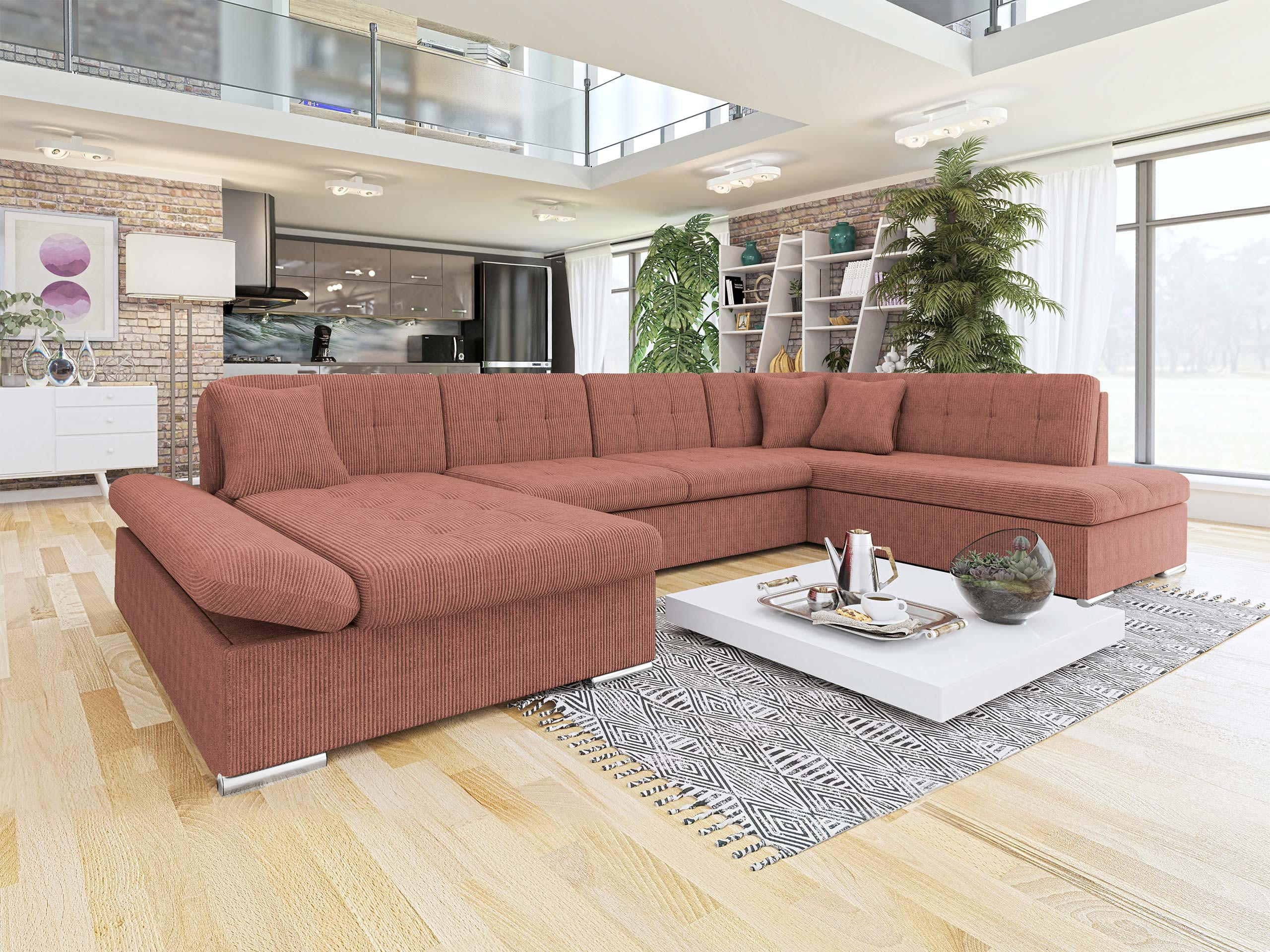 ECKSOFA Bergen Cord, Seite: Links - Silberfarben/Rosa, Holz/Textil (345/76/205cm) - MIRJAN24