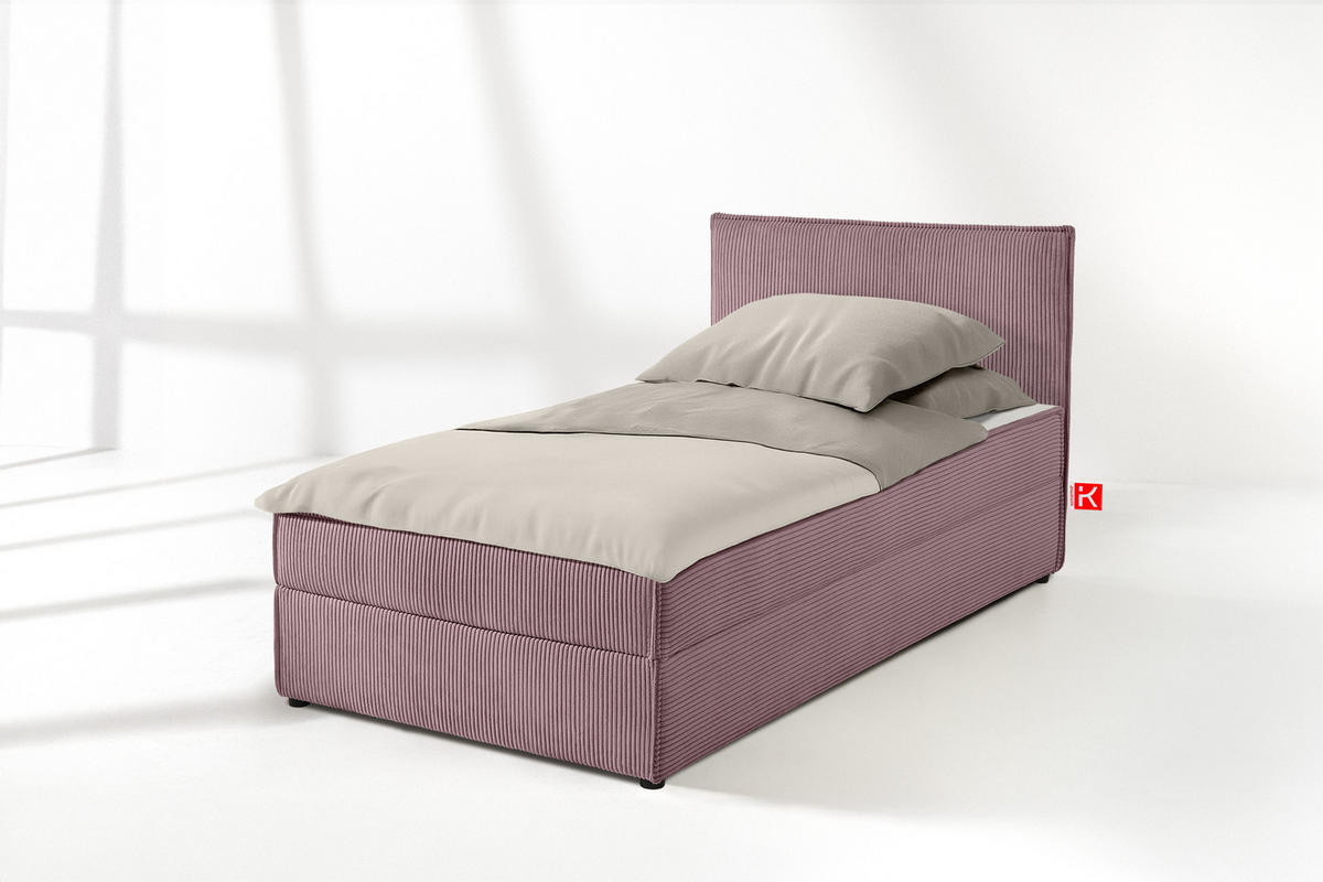 BOXSPRINGBETT ROTI Einzelbett, hellviolett - Violett/Schwarz, Holz/Holzwerkstoff (90/200cm) - KONSIMO®