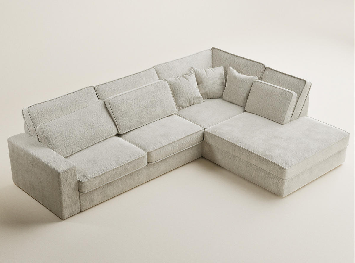 ECKSOFA Kirou Beige grau Chenille-Stoff - Rechts Seite - Greige/Schwarz, Holz/Holzwerkstoff (311/225cm) - Maison de Reve