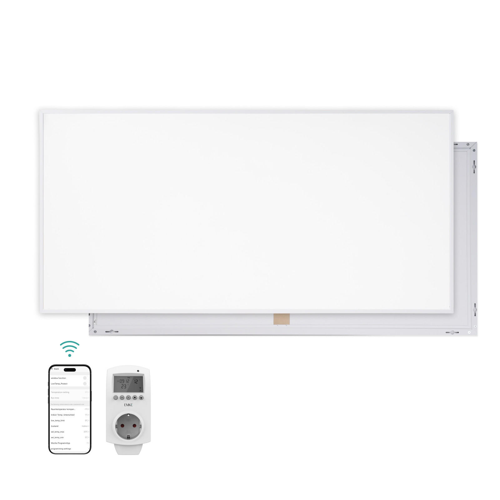WANDKONVEKTOR Elektrisch 1000 W mit Thermostat und App Steuerung 119,5/59,5 cm - Weiß, Kunststoff/Metall (119.5/59.5/2cm) - EMKE