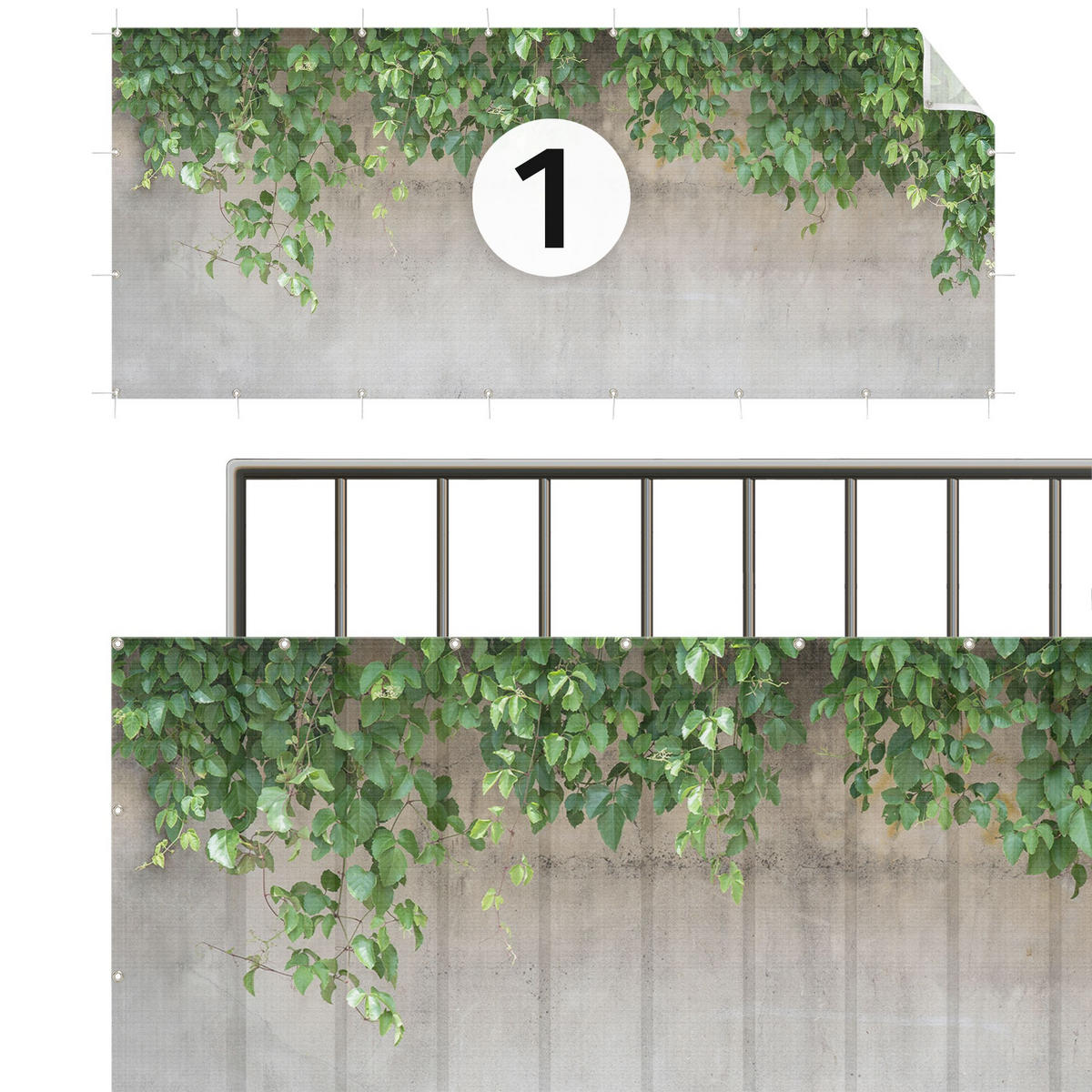 BALKON SICHTSCHUTZ Mauer mit Efeu 100/50 cm - Grün, Kunststoff (100/50cm) - Bilderwelten