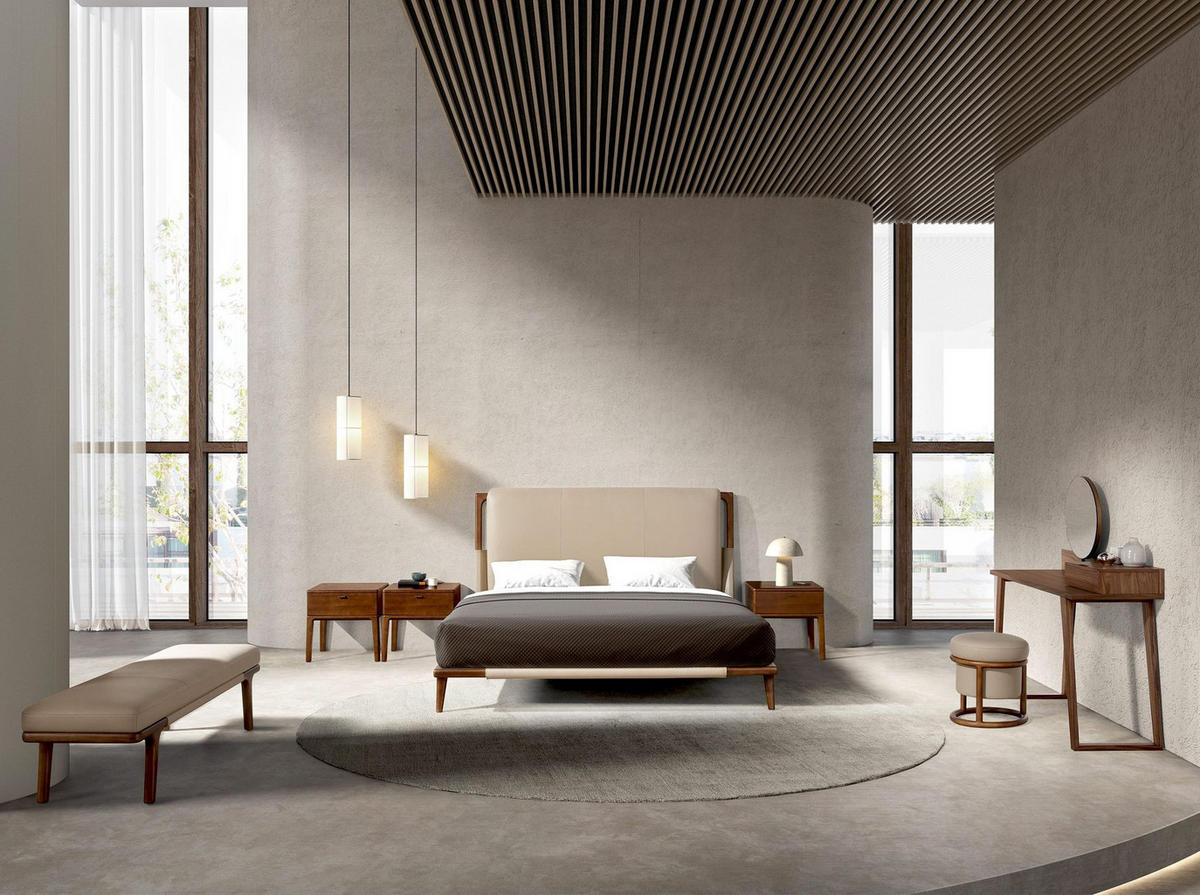 BETT Nerzfarbenes Kunstlederbett 188/216/120 cm - Dunkelbraun/Walnussfarben, Leder/Holz (180/200cm) - ANGEL CERDA