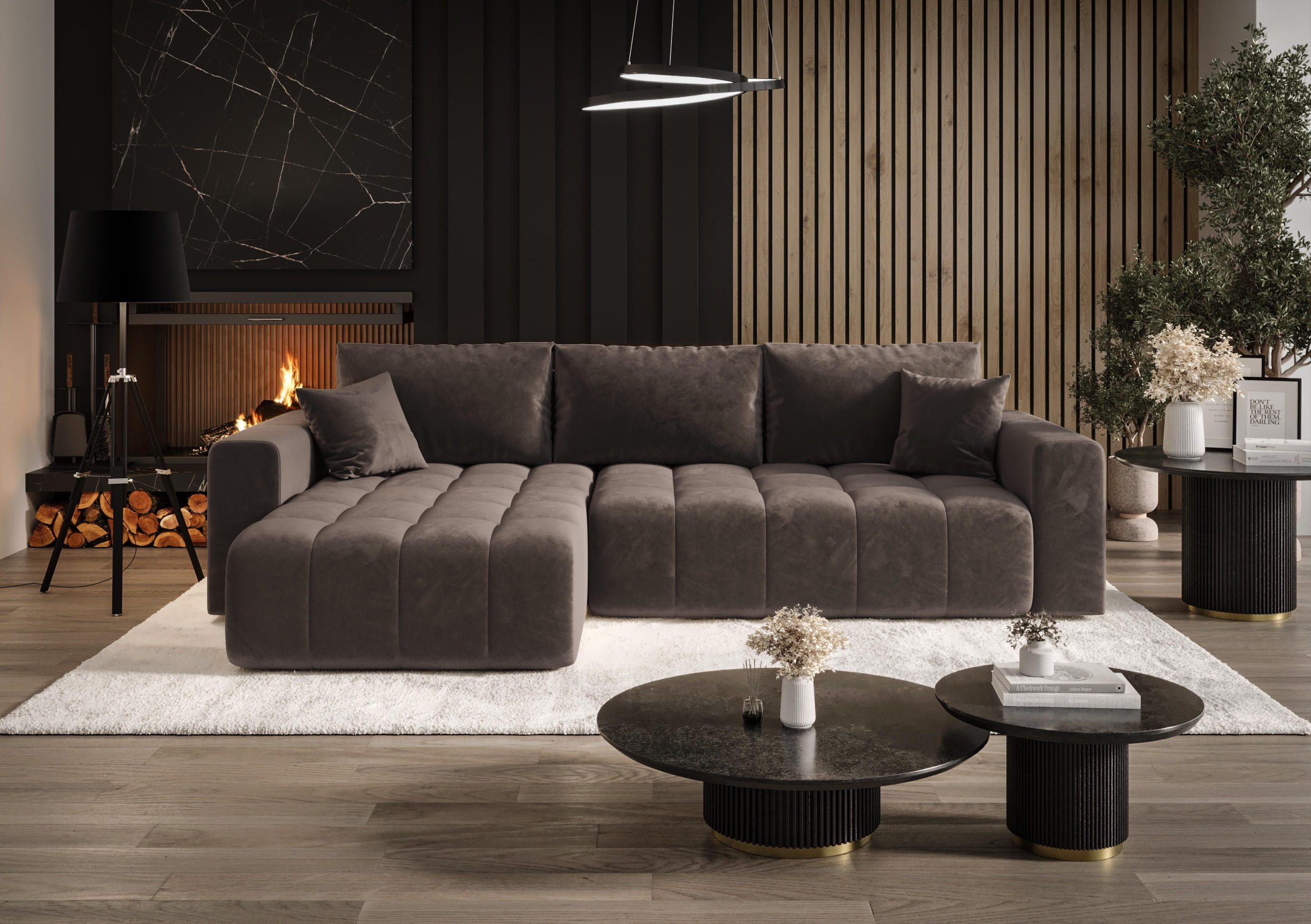 ECKSOFA mit Schlaffunktion MILO L Monolith 15 Links - Braun, Textil (280/175cm) - Bedante