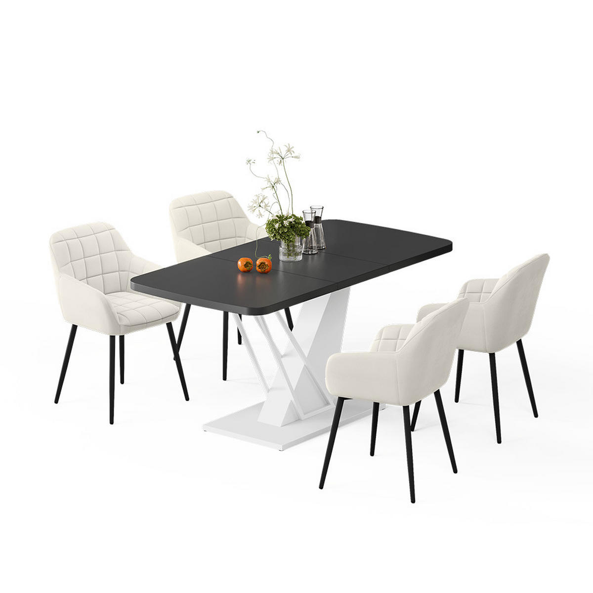JEDILNA MIZA Fenaro, Črna/Bela, 120 x 80 cm s 4 jedilnimi stoli - črna/bela, leseni material (120/76/80cm) - Vicco