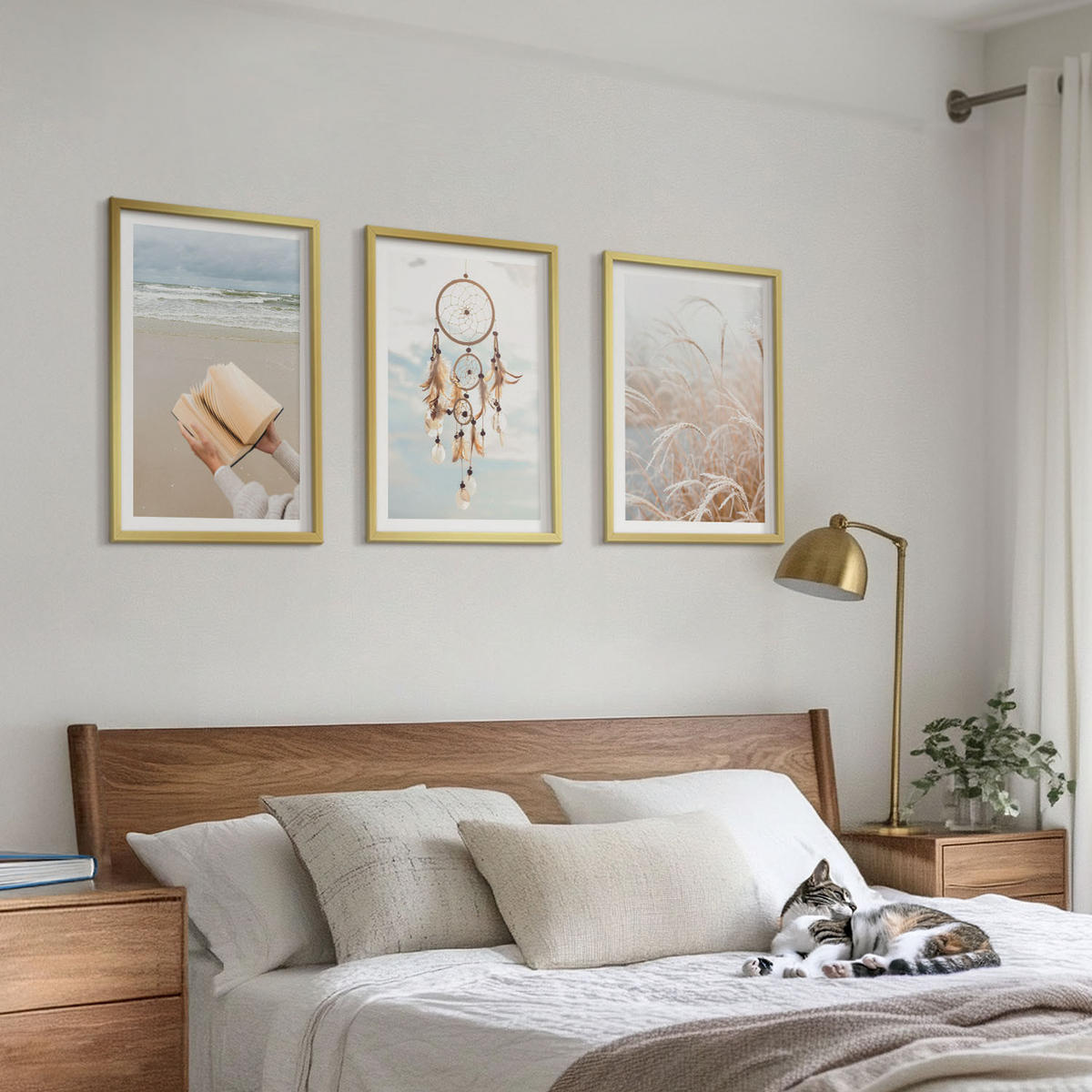 WANDBILDER 3er Set - 40x60 cm Goldrahmen - Friedliche sommerliche Boho-Landschaften - Goldfarben, Kunststoff (40/60cm) - ArtPrintCave