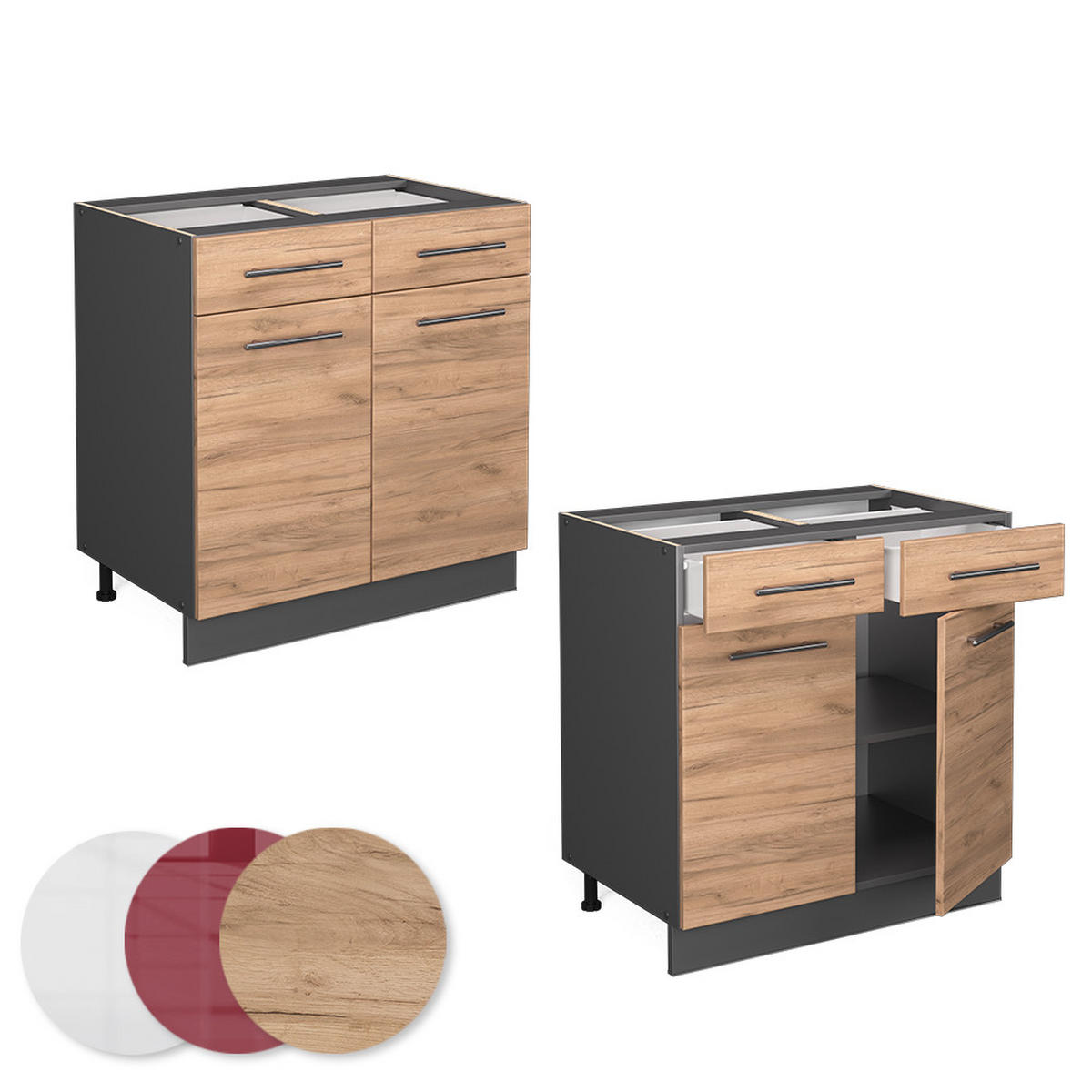 KÜCHENUNTERSCHRANK Fame-Line Goldkraft Eiche 80 cm, AP Eiche - Anthrazit/Eiche Wotan, Holzwerkstoff (80/82/60cm) - Vicco