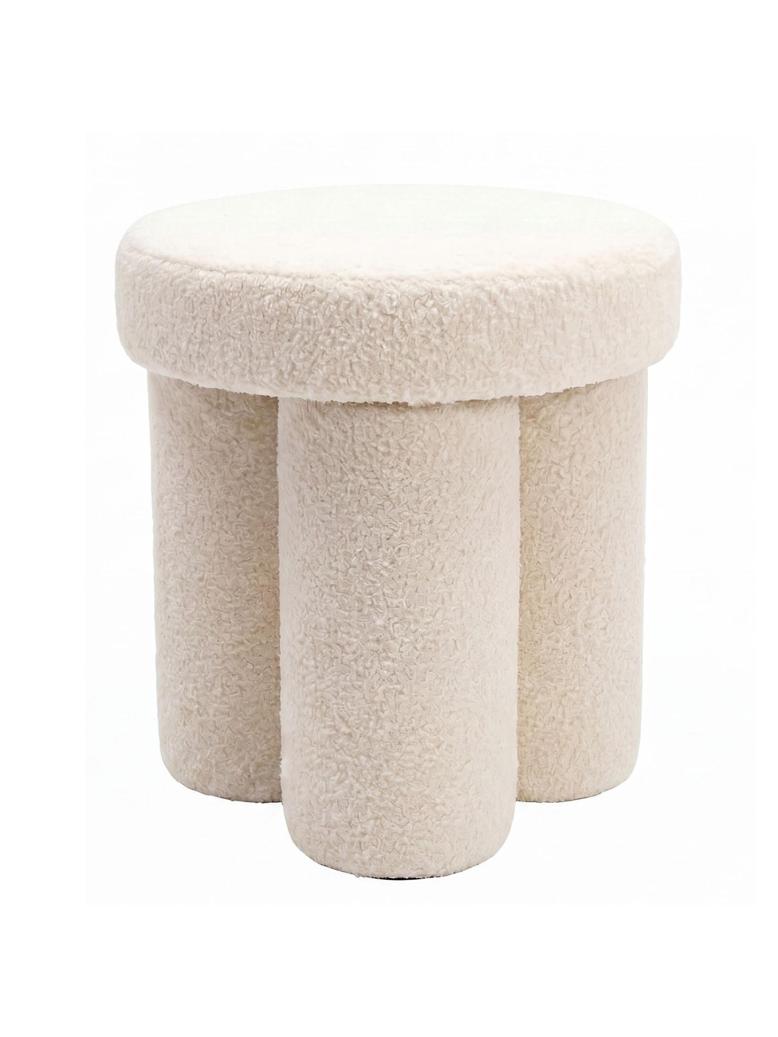 SITZHOCKER AVEN, Teddystoff, mit Textilbezug, Creme, Ø 40 x 45 cm - Beige/Creme, Textil (40/45/40cm) - KADIMA DESIGN