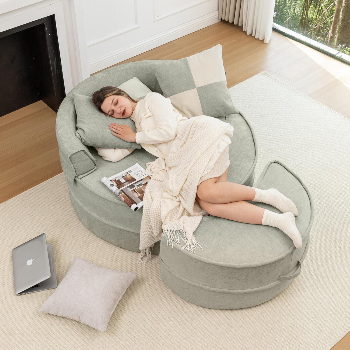 ECKSOFA 163/121/66 cm Mintgrün mit Fußbank - Mintgrün, Textil (163/121cm) - Oxeza