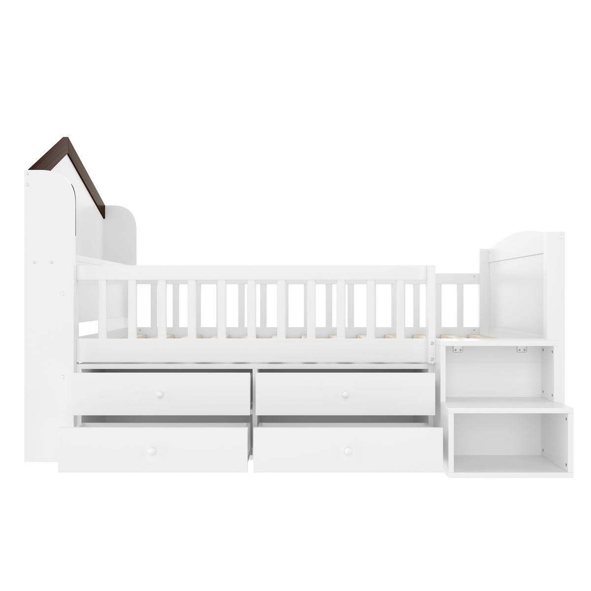 BETT halbhoch 90x200 cm Hausform Weiß mit 4 Schubladen und LED - Weiß, Holz (90/200cm) - Meubliv