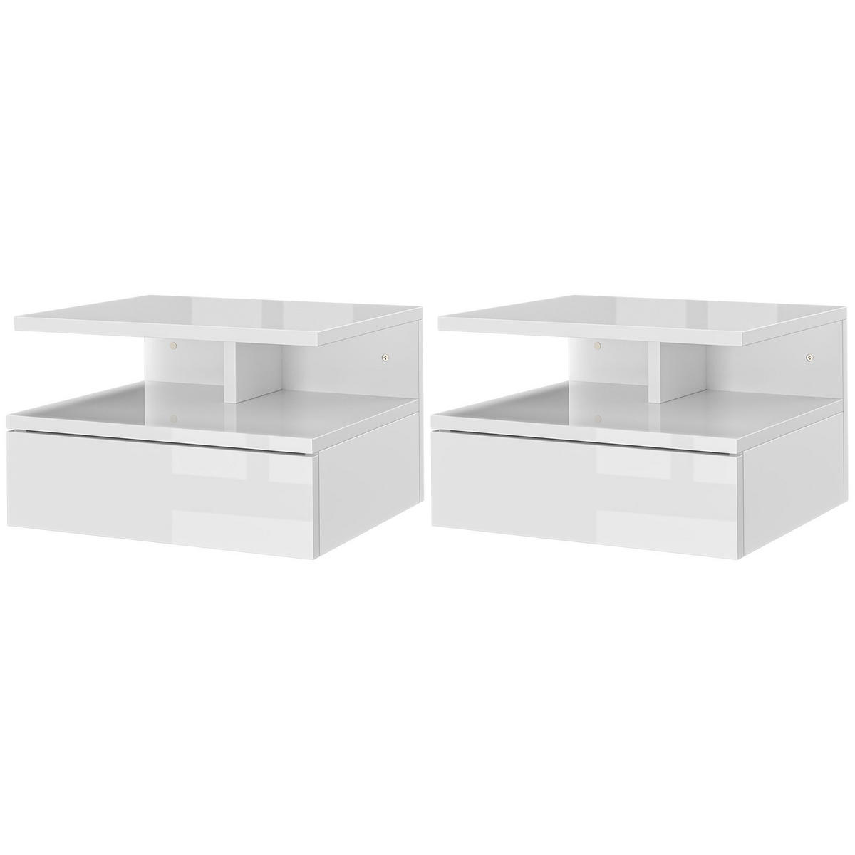 NACHTSCHRANK 2er-Set DE-12908 Schublade und offenes Fach Weiß - Weiß, Holzwerkstoff (32/22.5/35cm) - ComfortXL