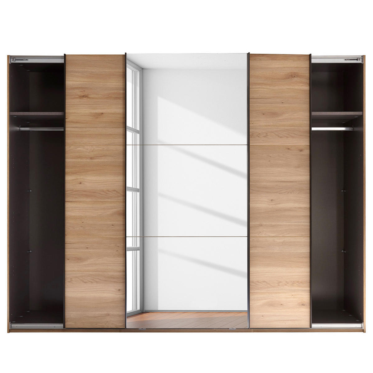 SCHWEBETÜRENSCHRANK - Eiche Mauvella Dekor - Eichefarben/Grau, Holzwerkstoff/Metall (270/210/60cm) - home24