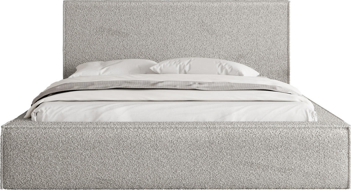 POLSTERBETT Terra mit Bettkasten, Grau Boucle 180x200 cm - Birkefarben/Schwarz, Holz/Holzwerkstoff (180/200cm) - WFL GROUP