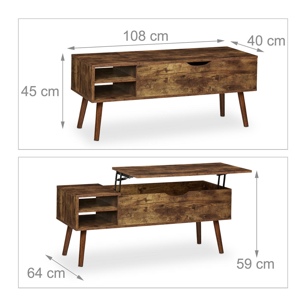 COUCHTISCH - Braun, Holzwerkstoff/Metall (40/108/45cm) - Relaxdays