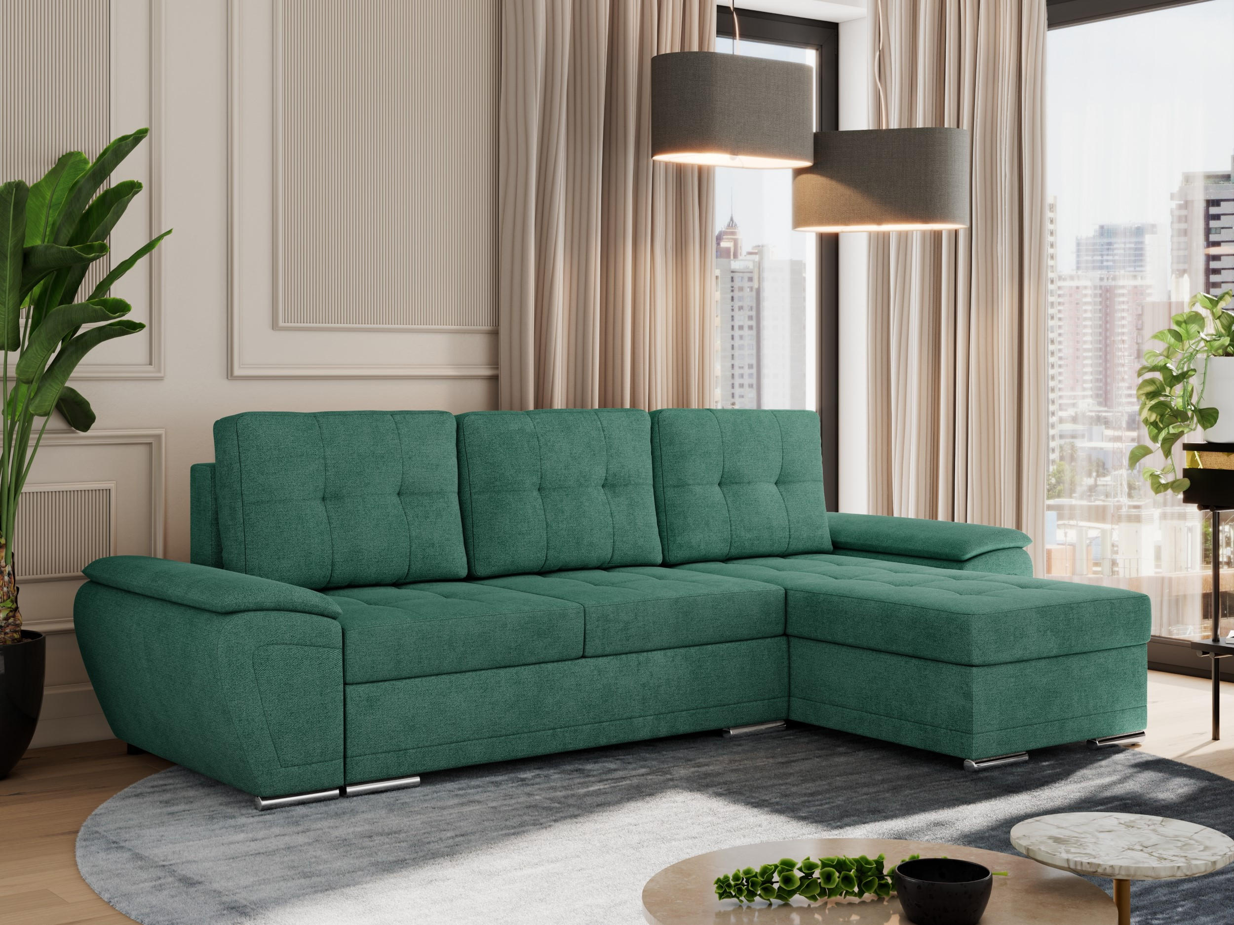 ECKSOFA UMBRIA L Grün Stukture - Grau/Grün, Textil (271/157cm) - MKS