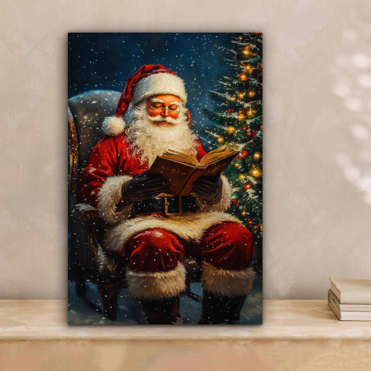 LEINWANDBILD Weihnachtsmann - Weihnachten - Winter - Weihnachtsbaum 20x30 cm - Bordeaux, Textil (20/30cm) - MuchoWow