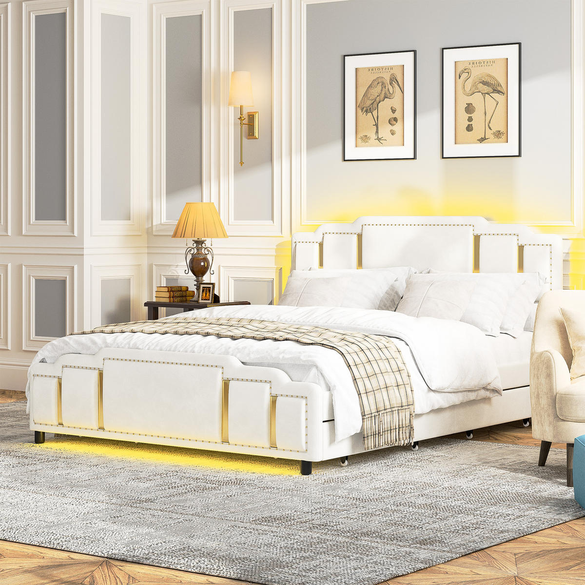 POLSTERBETT mit Schubladen und Samtbezug Beige 140x200 cm Textil - Beige, Textil (140/200cm) - SONNENH
