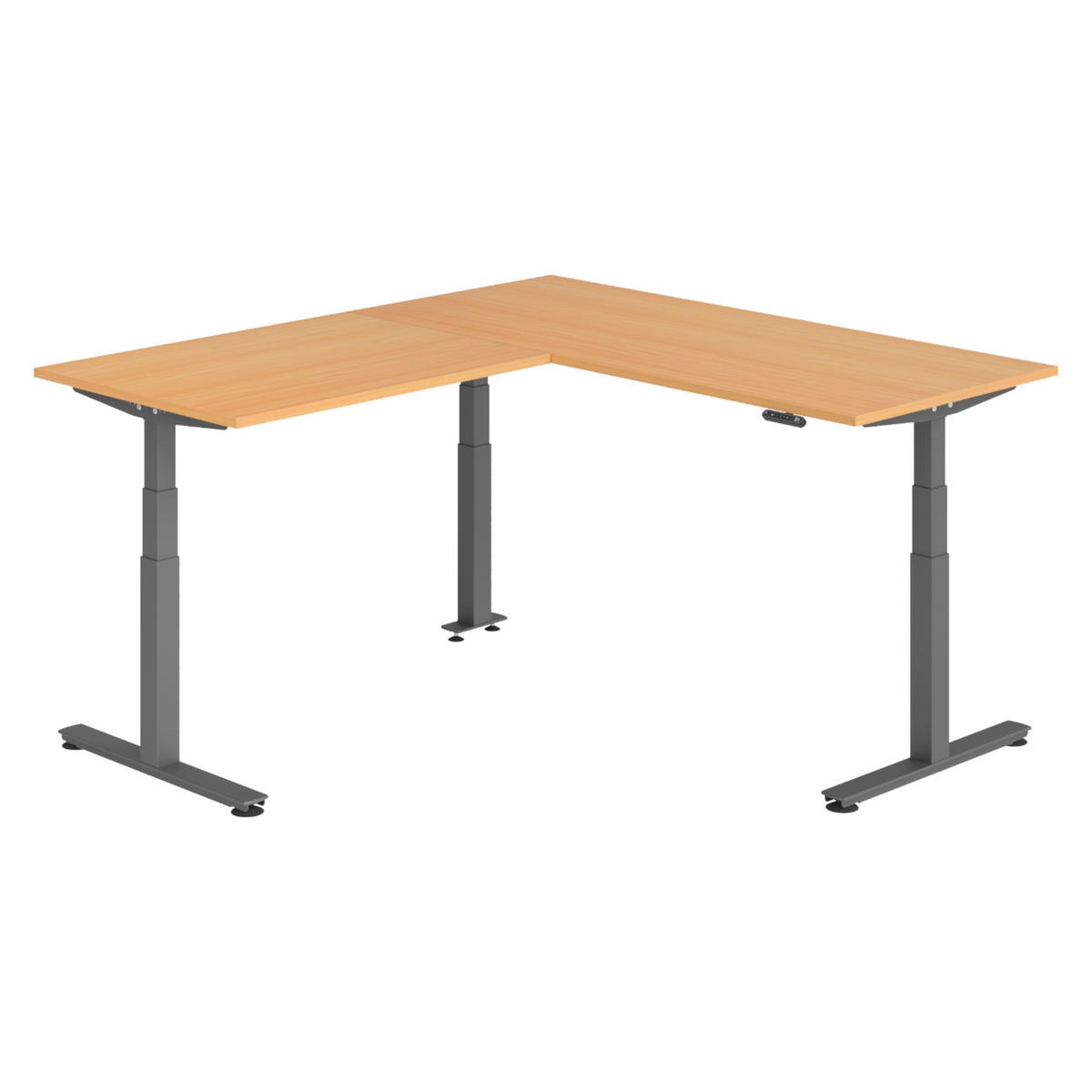 ECKSCHREIBTISCH elektrisch höhenverstellbar L-Form 200/180/74 cm in Buchefarben/Graphitfarben - Buchefarben/Graphitfarben, Holzwerkstoff (200/180/74cm) - bümö