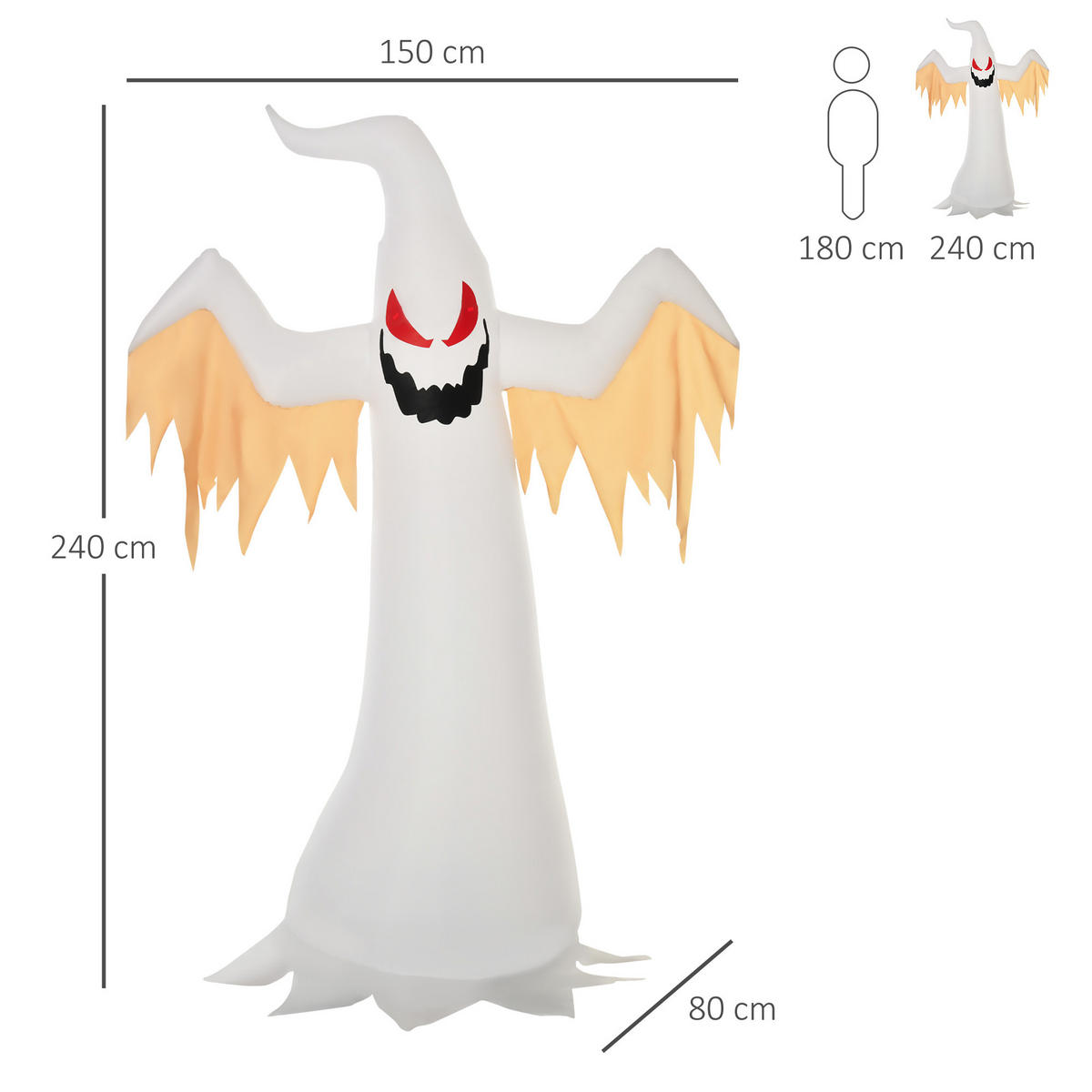 HALLOWEEN AUFBLASBARER GEIST , Weiß, Polyester - Weiß, Kunststoff (80/240/150cm) - HOMCOM