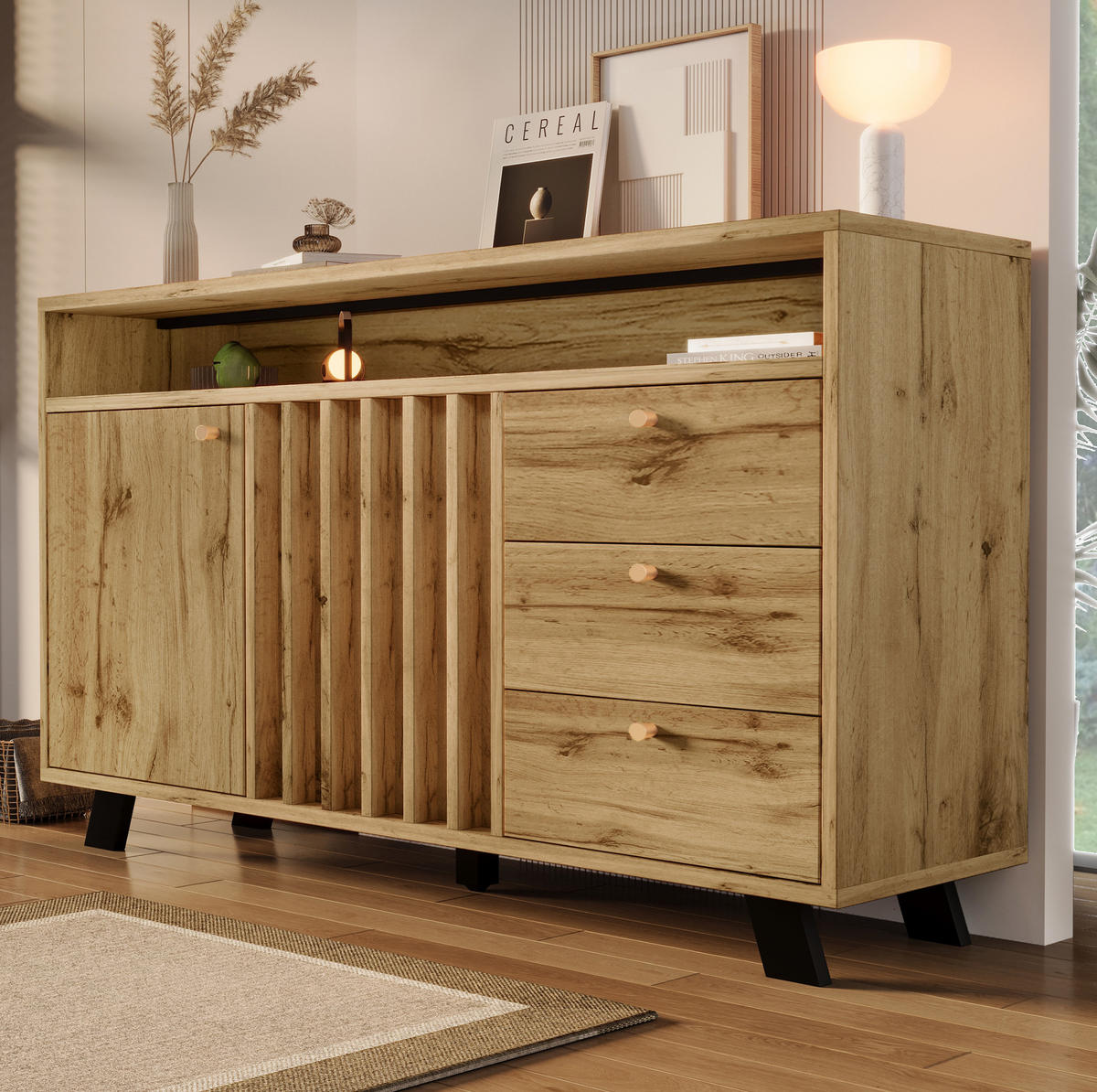 SIDEBOARD 120/40/85 cm mit 2 Türen, 3 Schubladen & offenem Fach in Dunkler Eiche - Braun, Holz (120/85/40cm) - BEAOK