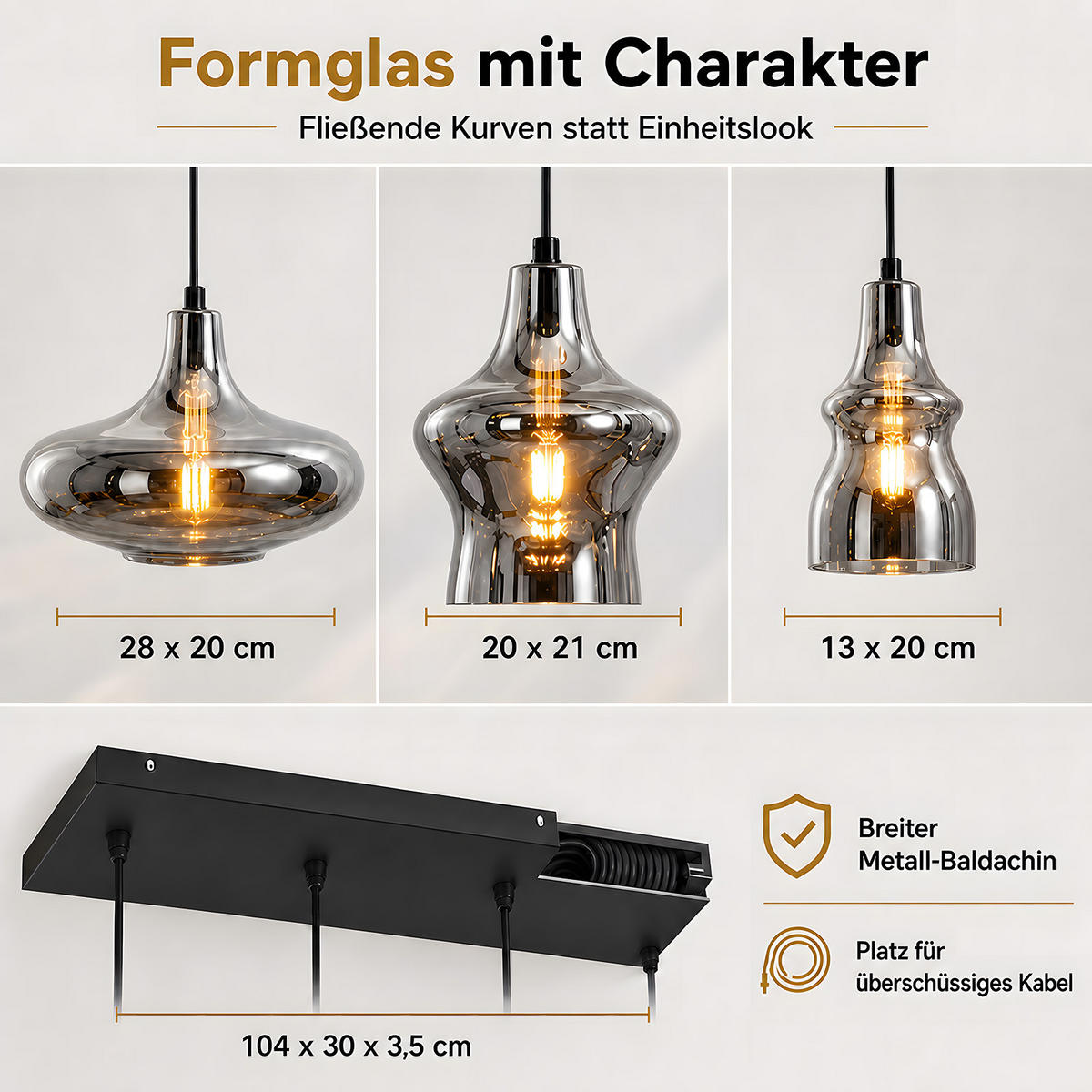 PENDELLEUCHTE Nythral 104/30/150 cm - Schwarz, Glas/Metall (104/30/150cm) - ZMH