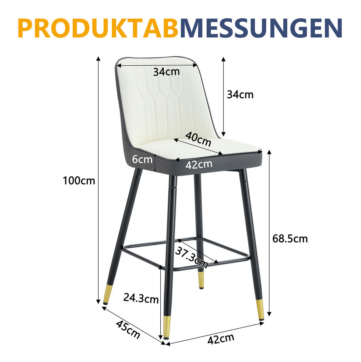 BARHOCKER 2er-Set 100 cm Weiß/Dunkelgrau mit Rückenlehne und Fußraste - Dunkelgrau, Metall (45/100/42cm) - MIVRAY
