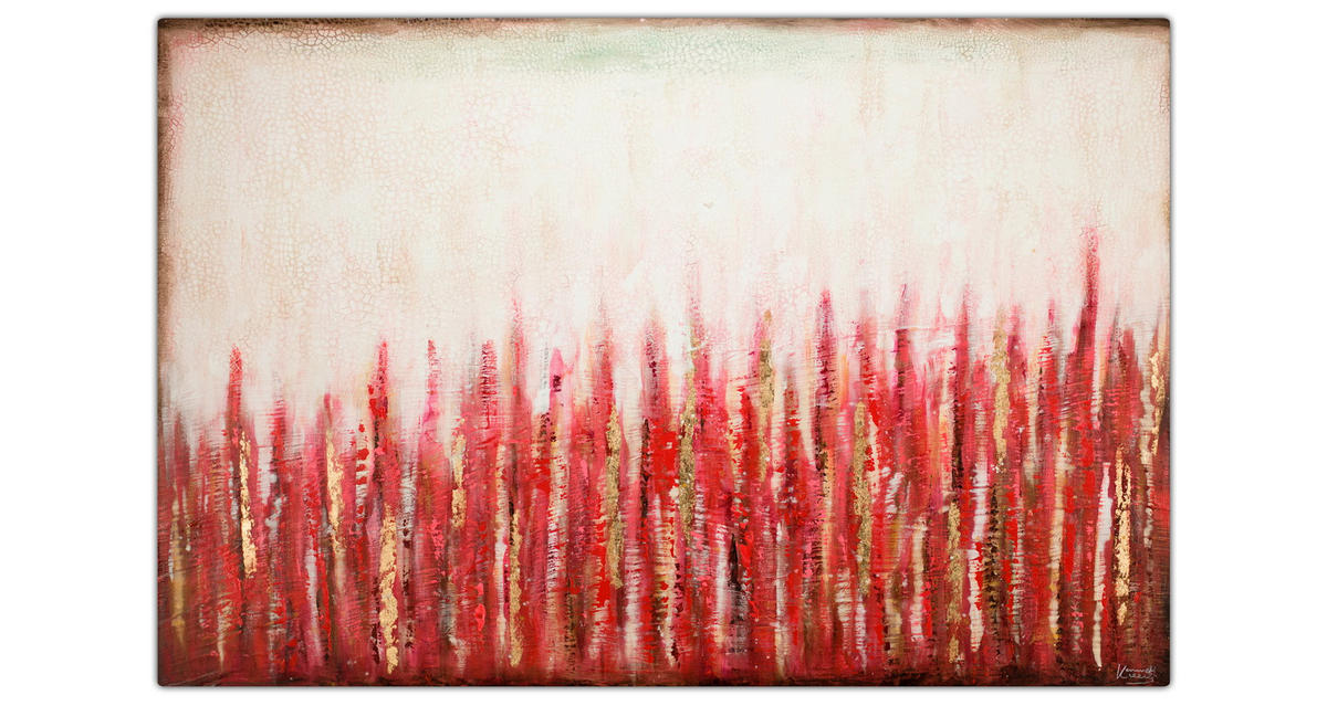 ACRYLBILD HANDGEMALT 120/80 cm - Beige/Rot, Holz/Textil (120/80cm) - KUNSTLOFT