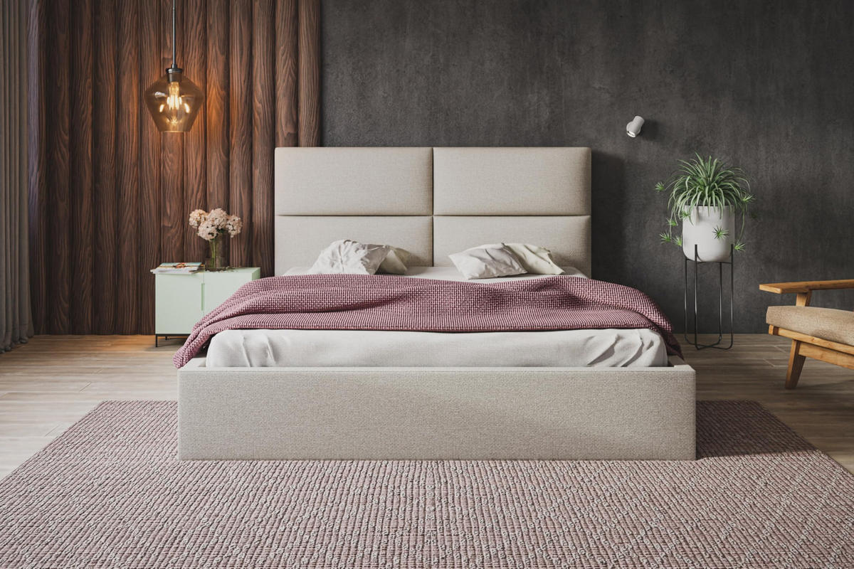 BETT 90x200 - Polsterbett mit Bettkasten und Metallrahmen - Modern Betten - Eleganter Malmö-Stoff- Kollektion Lizbona, Beige - Beige, Holz/Textil (90/200cm) - Alpi-Möbel