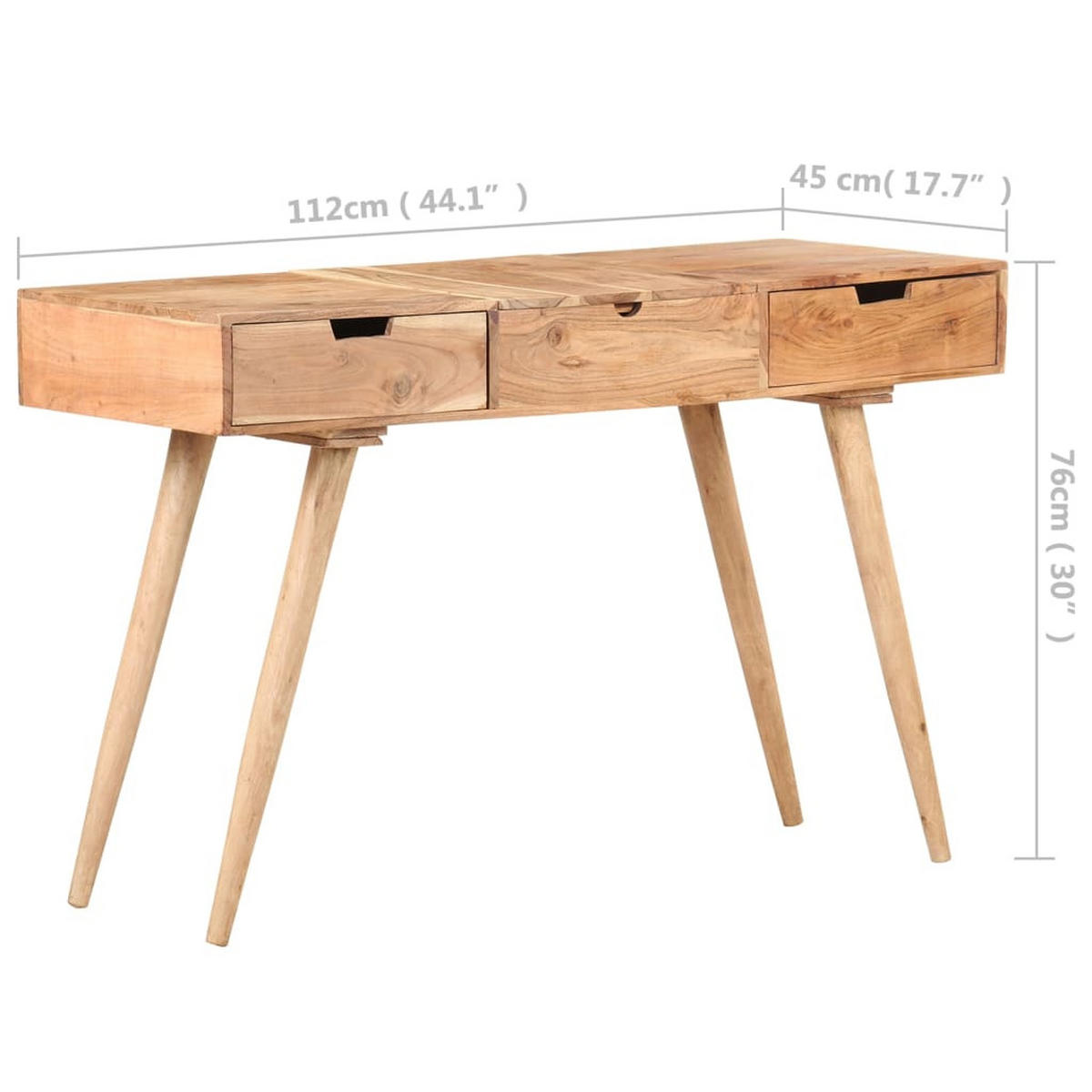 SCHMINKTISCH mit klappbarem Spiegel und 3 Schubladen, 112/45/76 cm, aus Massives Akazie - Schwarz/Braun, Holz (45/45/112cm) - vidaXL