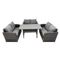 SITZGRUPPE mit Esstisch,Zweisitzer Polyrattan Dunkelgrau 6-Sitzer - Dunkelgrau/Grau, Glas/Kunststoff - Fimous