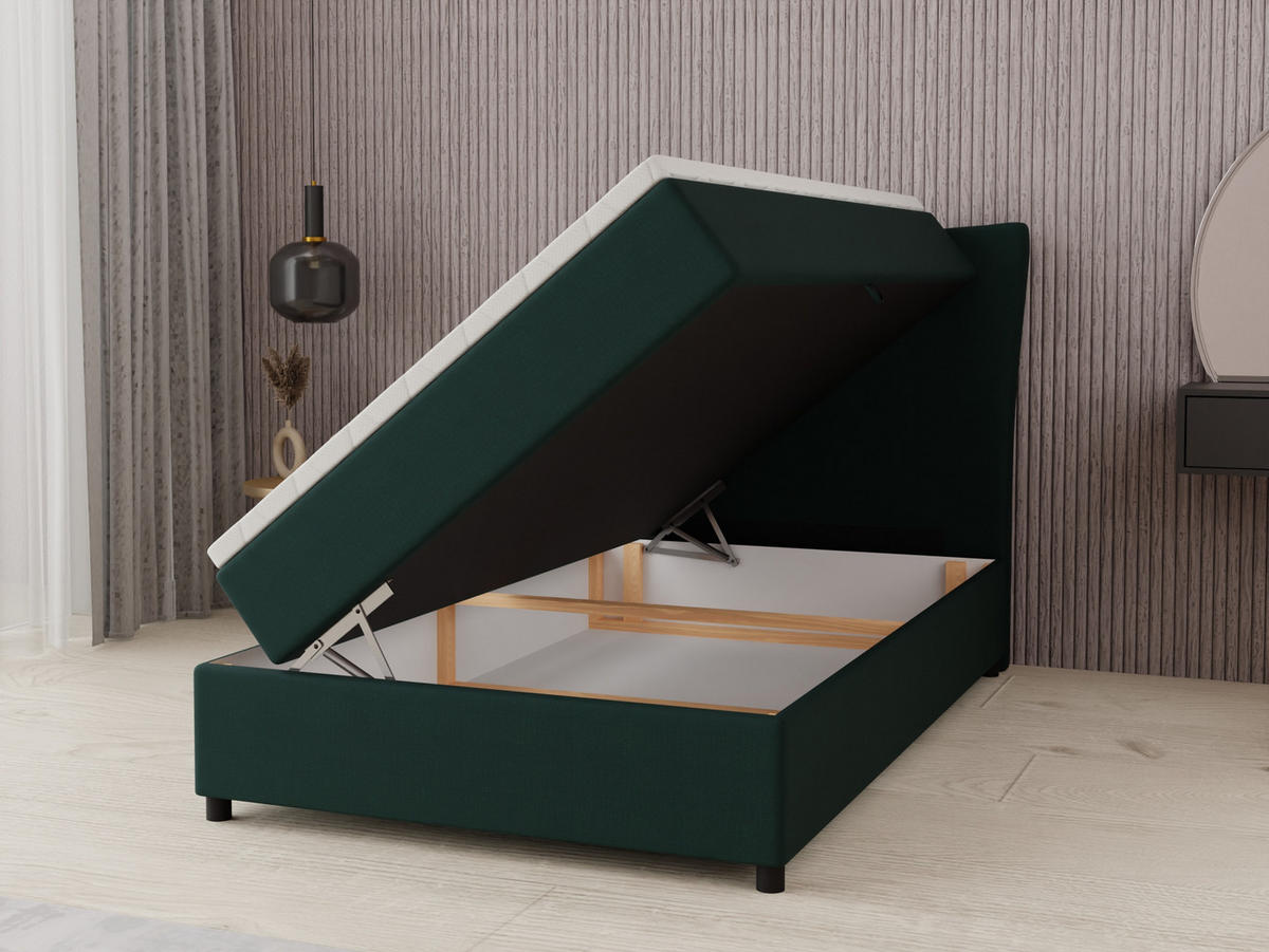 BOXBETT Nevada 120x200 cm Polsterbett mit hochwertiger Bonell-Matratze und Topper - grün - Grün, Holz (120/200cm) - Panda Möbel