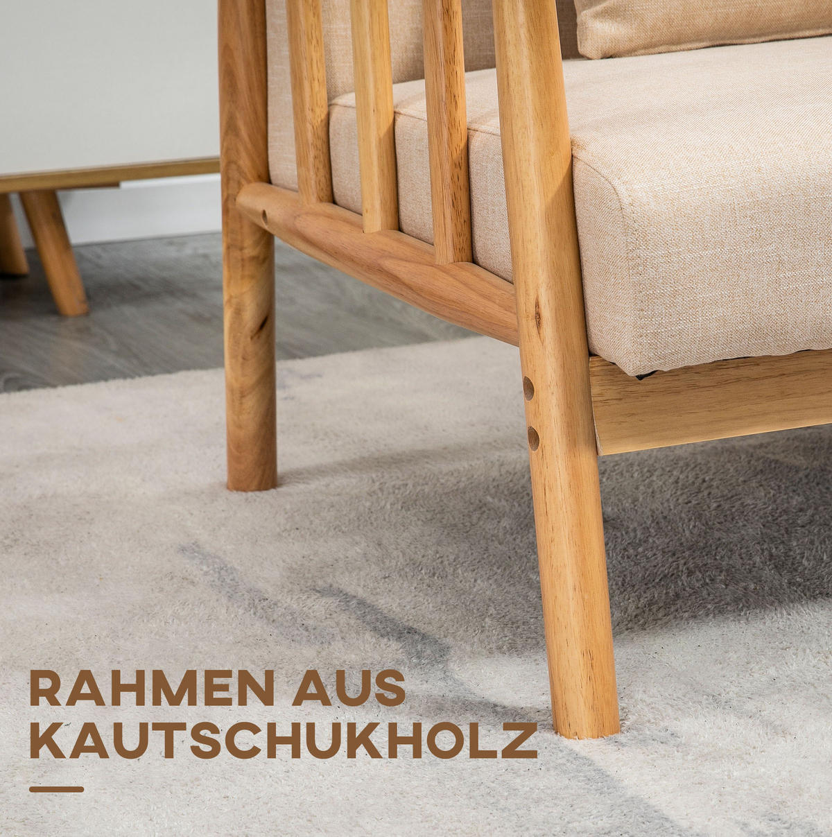 2-SITZER Sofa Stoffbezug Leinenoptik, Massivholzrahmen 123/69/74 cm Beige - Beige, Textil (69/74/123cm) - Redom