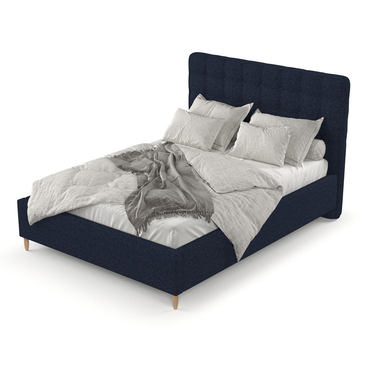 POLSTERBETT Paloma 140/200 cm Marineblau im Riva Stoff - Naturfarben/Dunkelblau, Holz/Holzwerkstoff (140/200cm) - AltaBeds