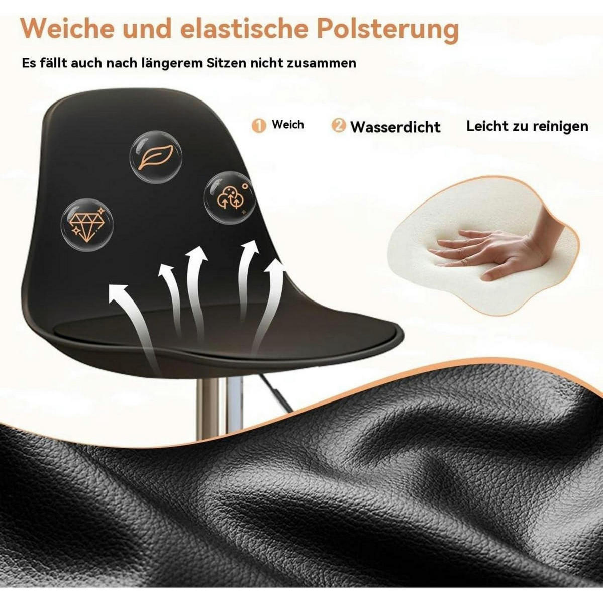 BARHOCKER 4er Set höhenverstellbar mit Rückenlehne, schwarz - Schwarz, Kunststoff (45/104.4/38.5cm)