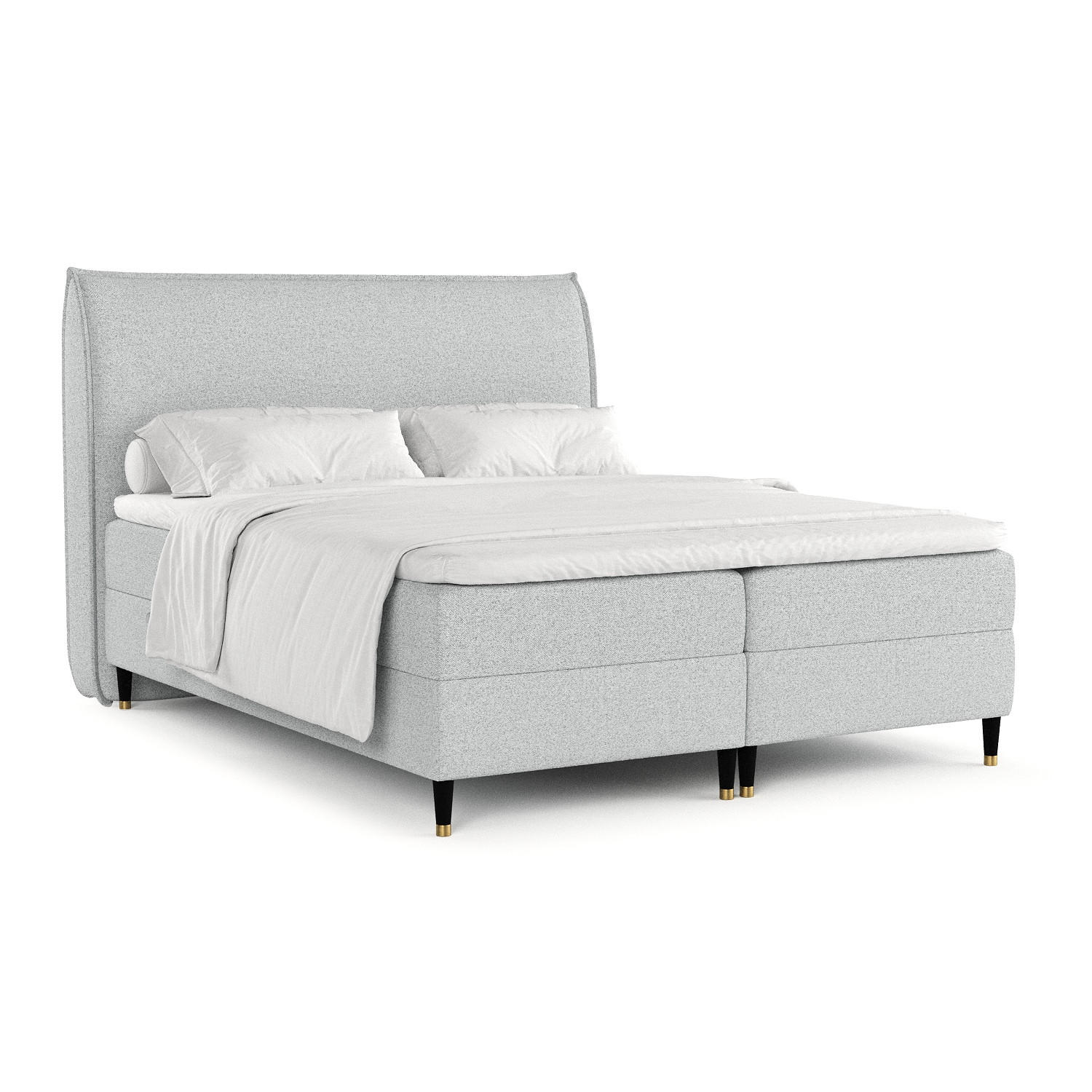 BOXBETT Melba Hellgrau 160/200 cm mit Taschenmatratze - Hellgrau/Schwarz, Holz/Holzwerkstoff (160/200cm) - Maison de Reve