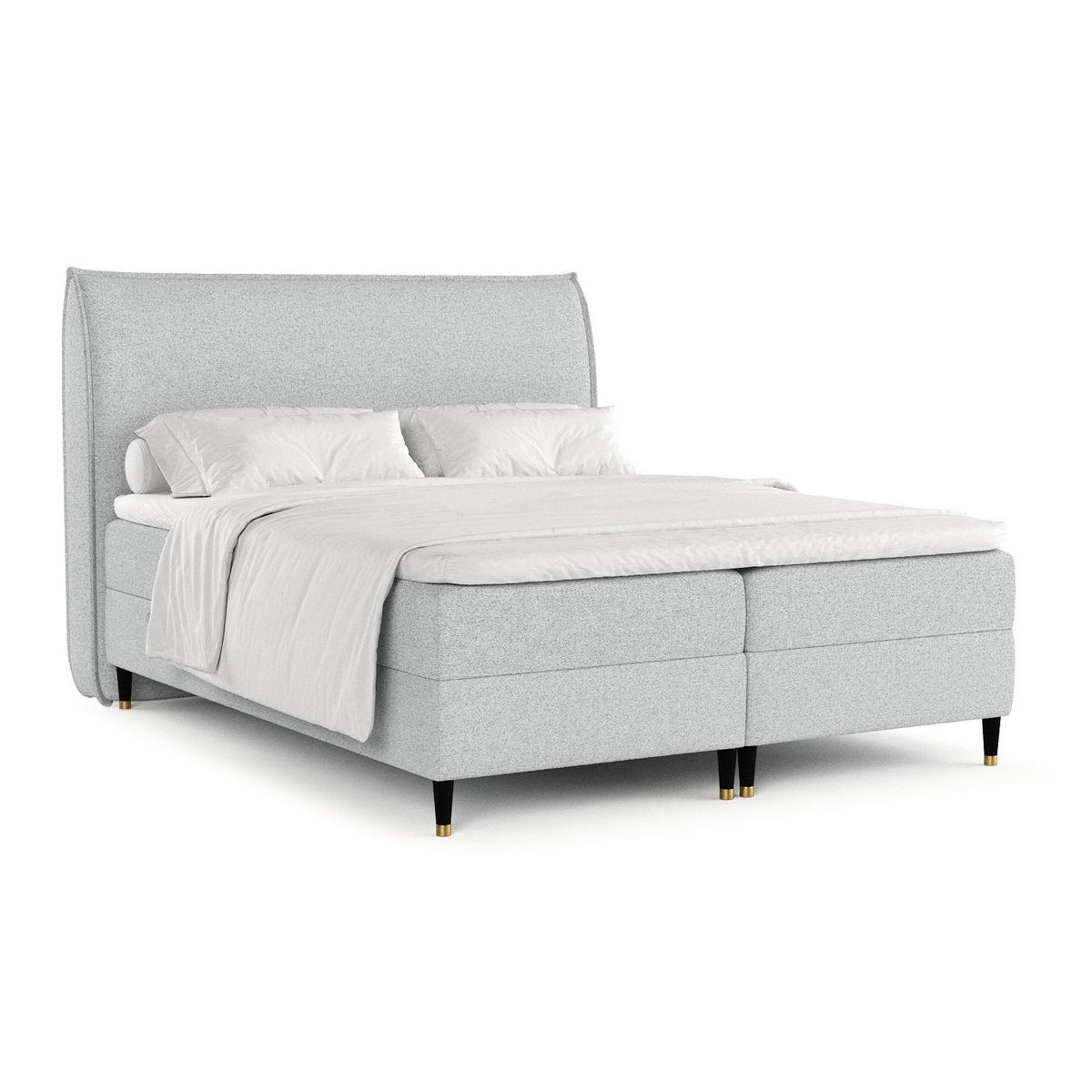 BOXBETT Melba Hellgrau 160/200 cm mit Bonellmatratze - Hellgrau/Schwarz, Holz/Holzwerkstoff (160/200cm) - Maison de Reve
