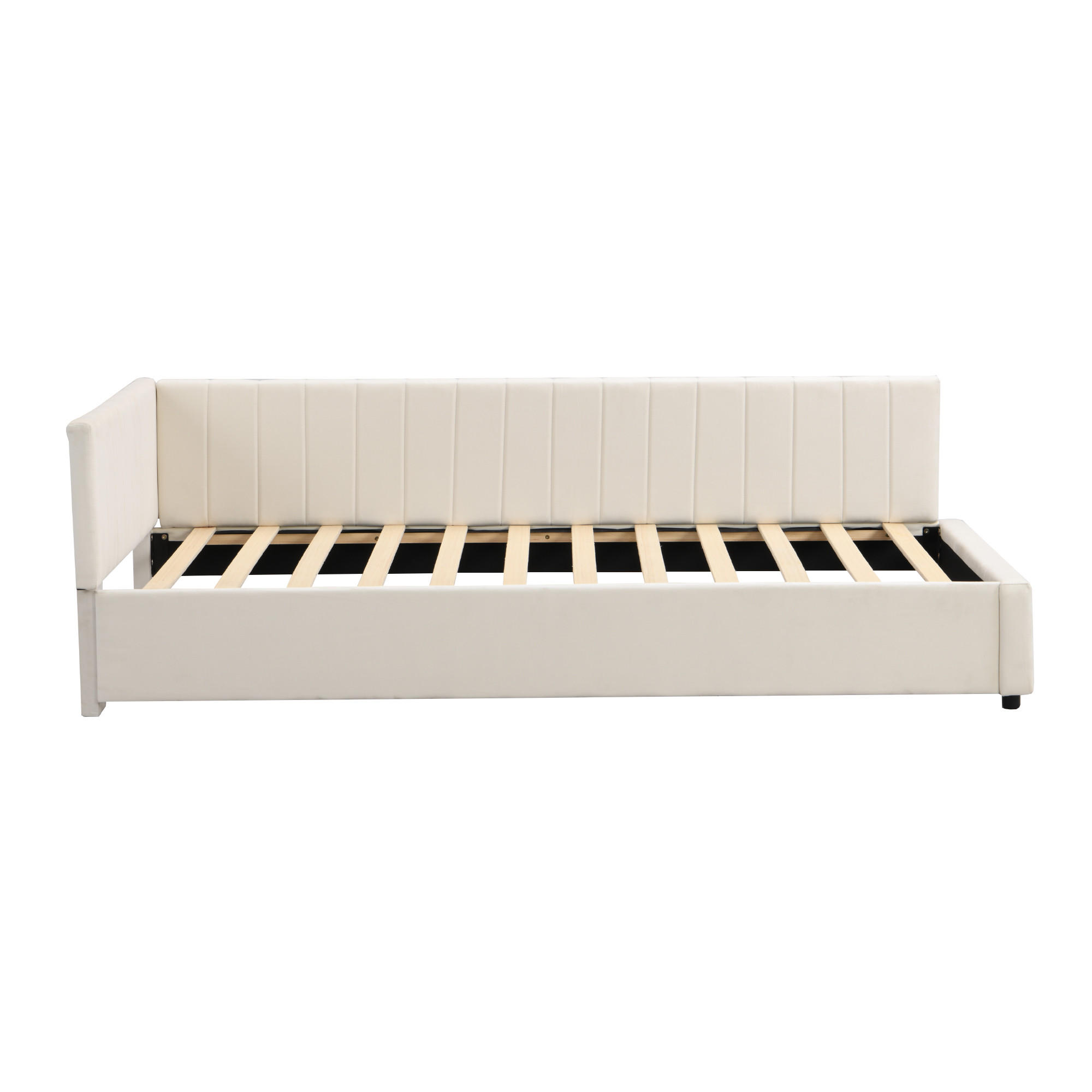 POLSTERBETT 90x200 cm Beige Multifunktion Lattenrost Samt - Beige, Holzwerkstoff - FLIEKS