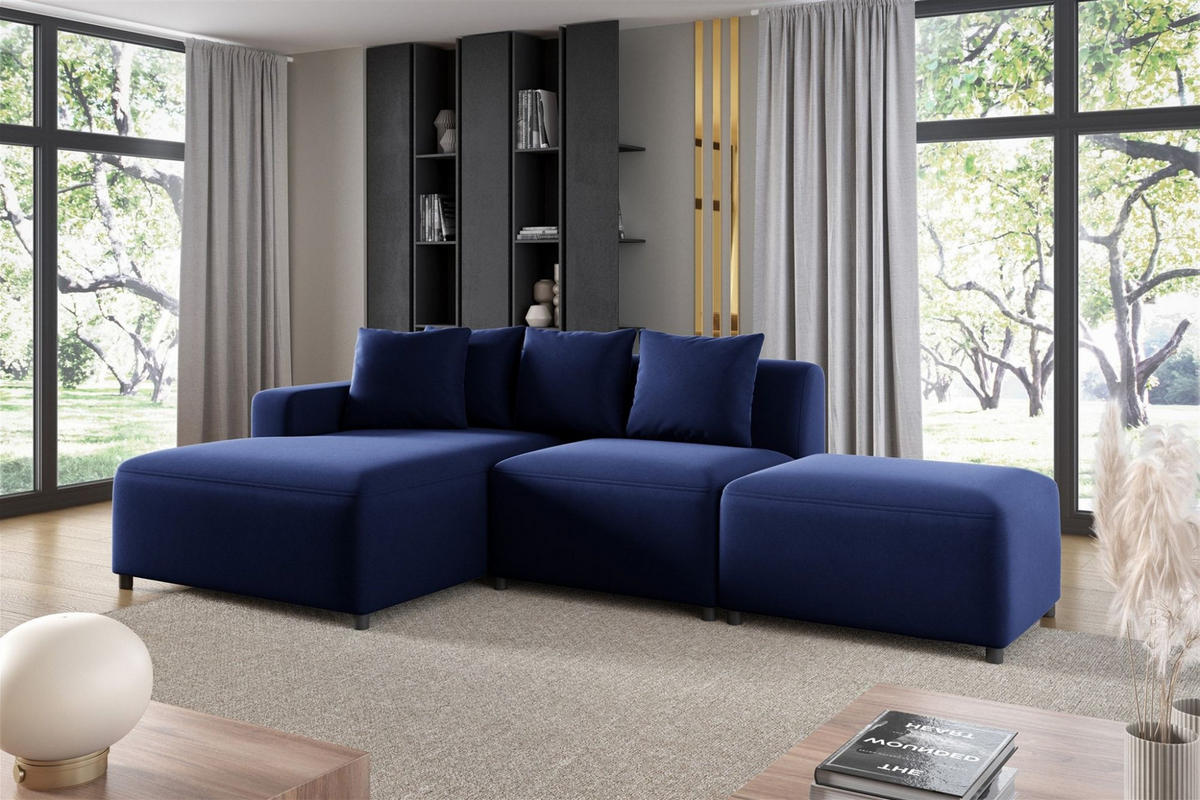 ECKSOFA Megan Xs In Stoff Salvador - Dunkelblau, Holzwerkstoff/Textil (304/165cm) - Fun Möbel