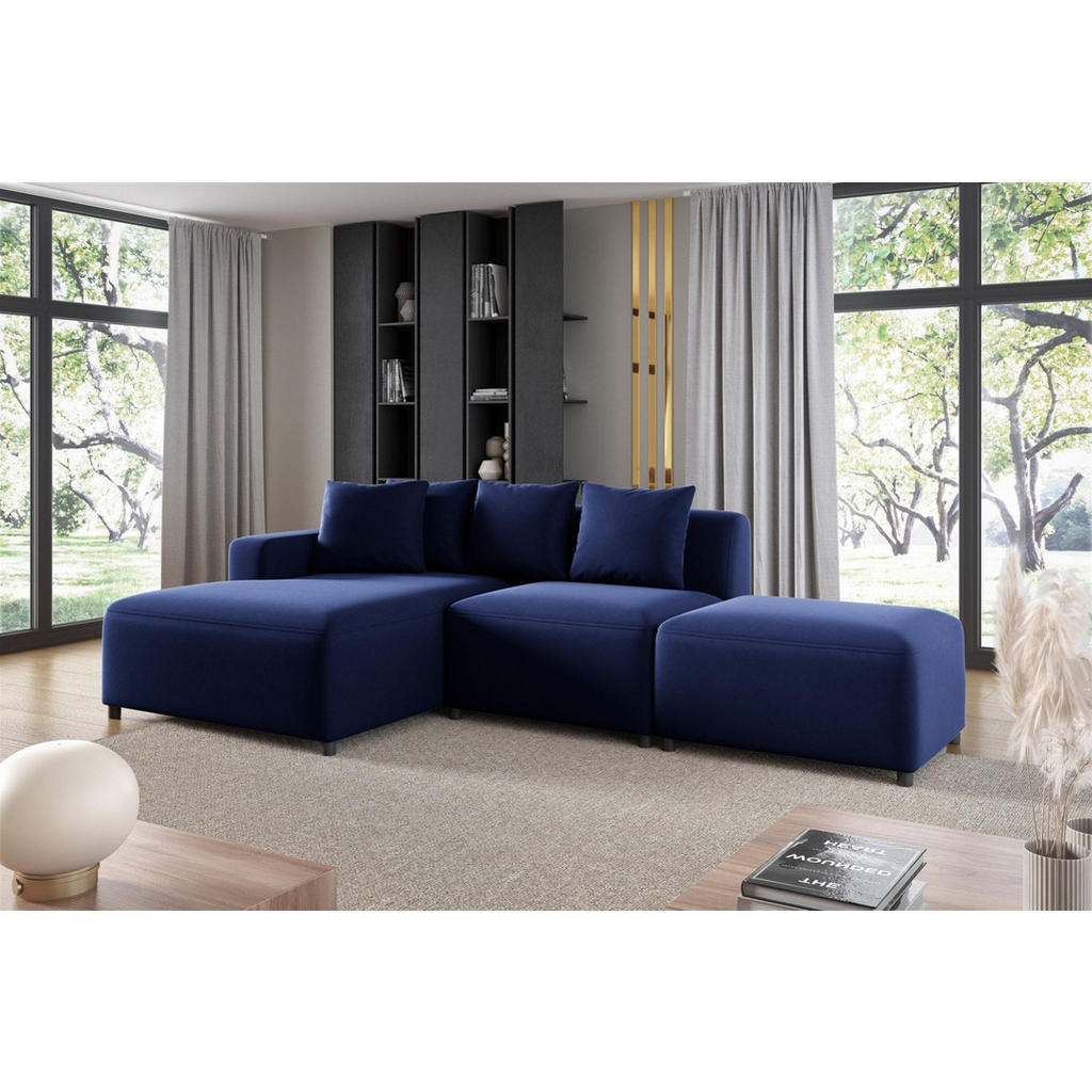 Thumbnail - Fun Möbel Ecksofa, Dunkelblau, Textil, Ottomane links, 304x165 cm, Wohnzimmer, Sofas & Couches, Wohnlandschaften, Ecksof...