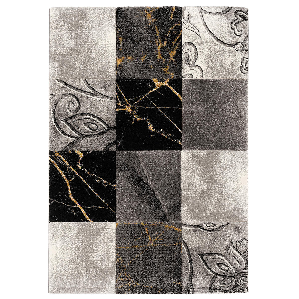 DESIGNER TEPPICH MAUI KARO BAROCK - Schwarz, Textil (120/170cm) - Pergamon