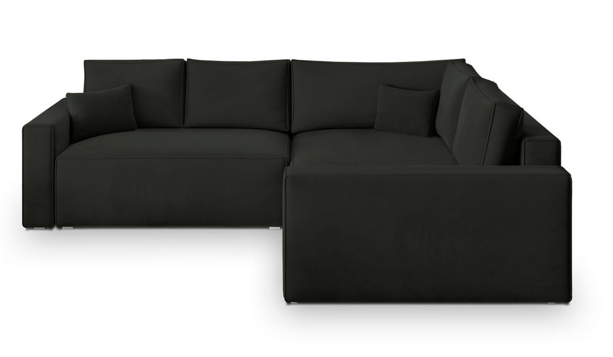 ECKSOFA ERONIS R-S Schwarz Velours-Stoff mit Schlaffunktion - Schwarz, Holz (265/194cm) - MASSENO