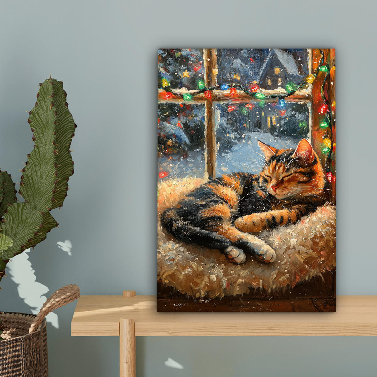 LEINWANDBILD Katze - Weihnachten - Winter - Tier 20x30 cm - Bernsteinfarben, Textil (20/30cm) - MuchoWow