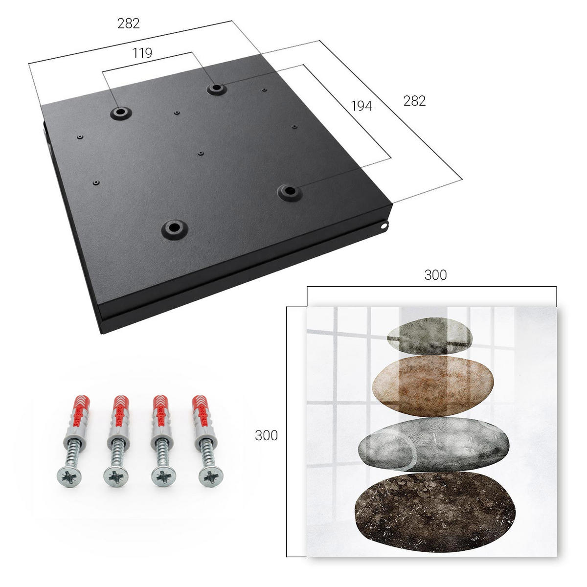 SCHLÜSSELBOX Schwarz 30x30 cm- Türöffnung nach rechts - Steine - Braun, Metall (30/30/5cm) - TULUP