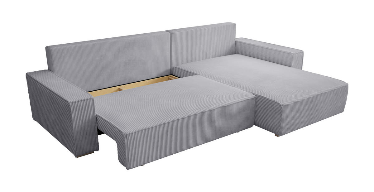 ECKSOFA Alice mit Bettkasten und Schlaffunktion, Cordstoff in L-Form - Grau, Textil (289/184cm)