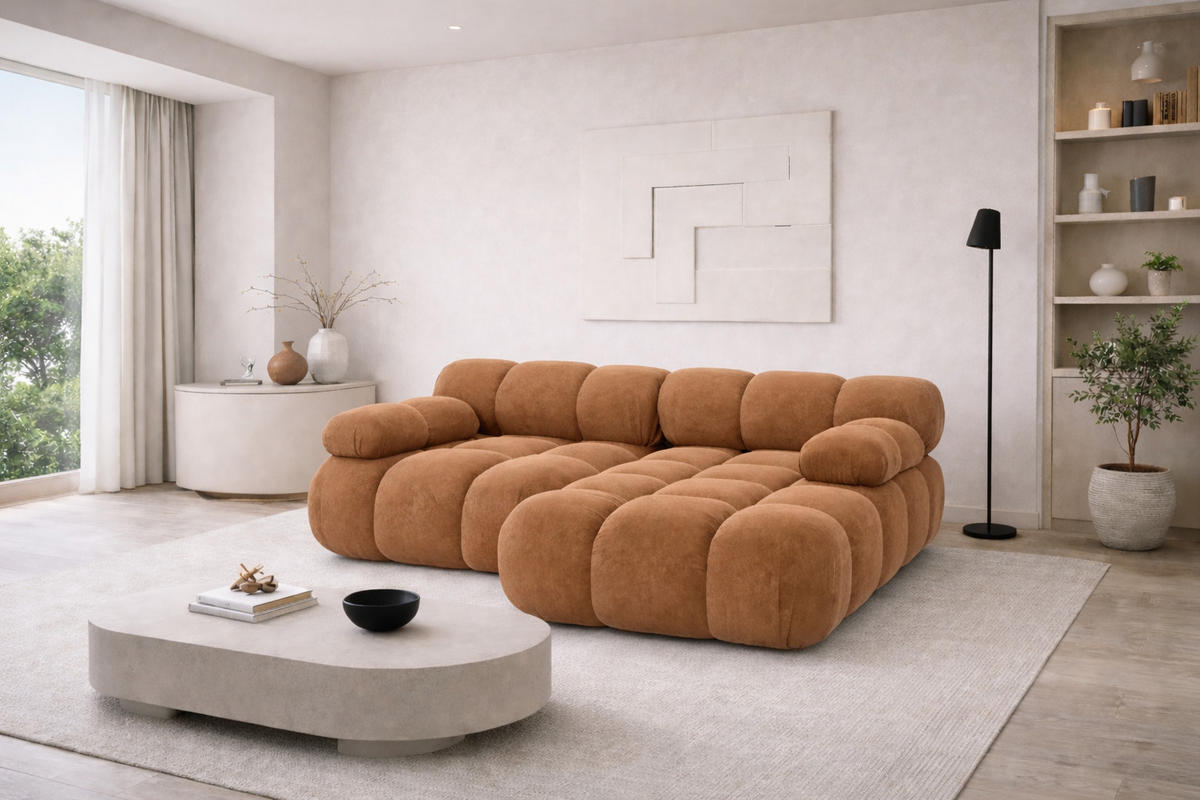 ECKSOFA L-form Mini Modular, Veloursstoff Salvador, Dunkelbeige, Rechts, Selia - Beige, Holz (190/160cm) - Kaiser Möbel