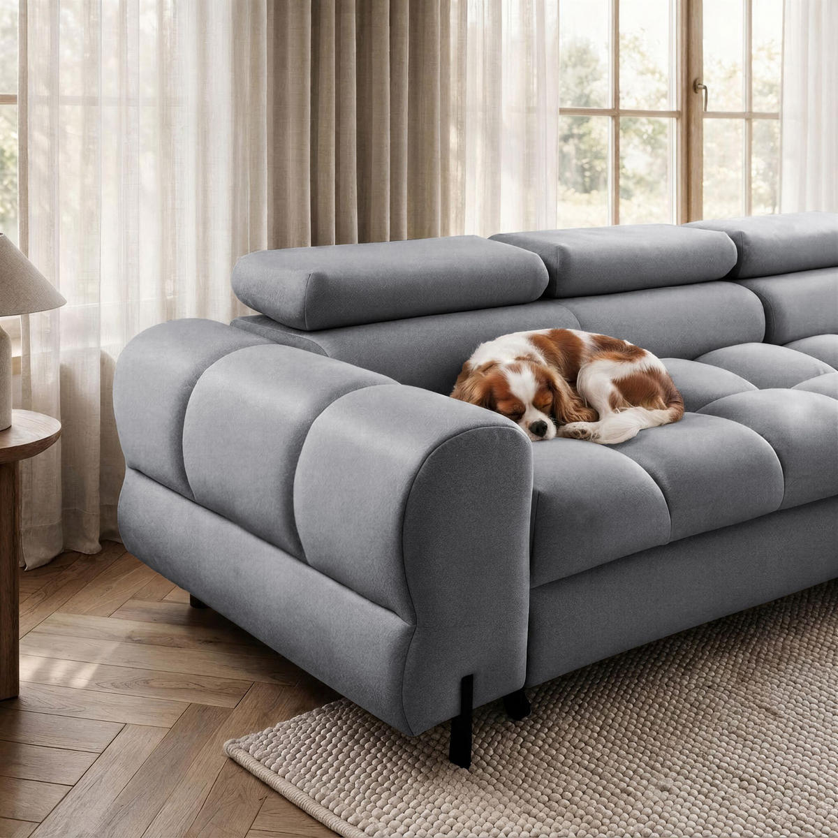 ECKSOFA UFFO L Rechts mit Schlaffunktion 260x195 Velours Grau - Schwarz/Grau, Holz/Textil (195/260cm) - Muffo